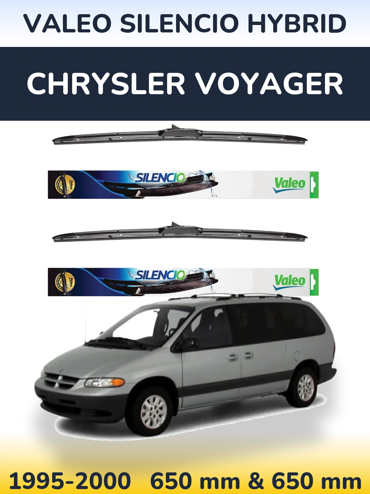 Комплект передних дворников Valeo Silencio Hybrid 650 & 650 мм для Chrysler Voyager 1995-2000