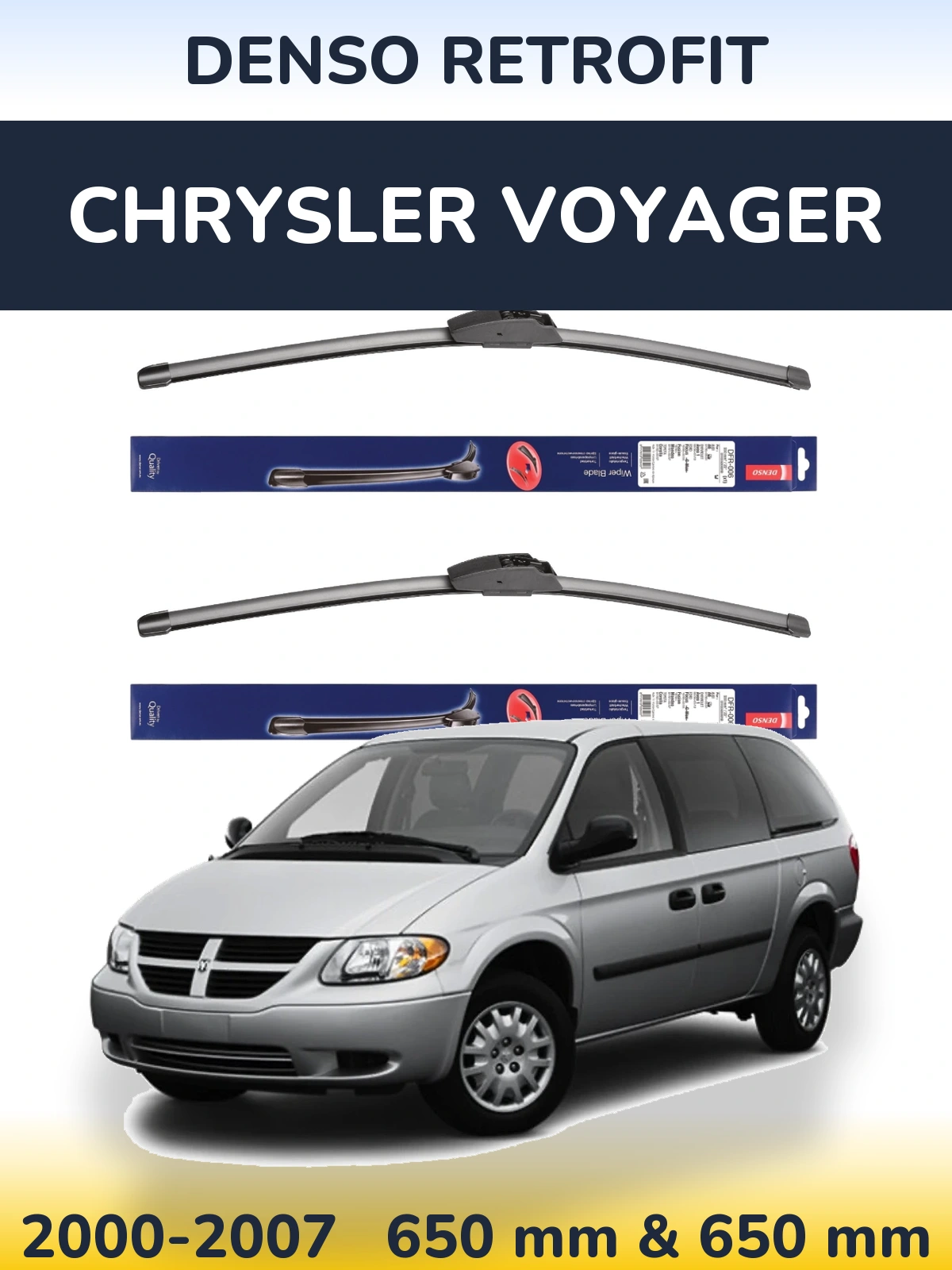 Front wiper blade set Denso Retrofit 650 & 650 mm for Chrysler Voyager 2000-2007