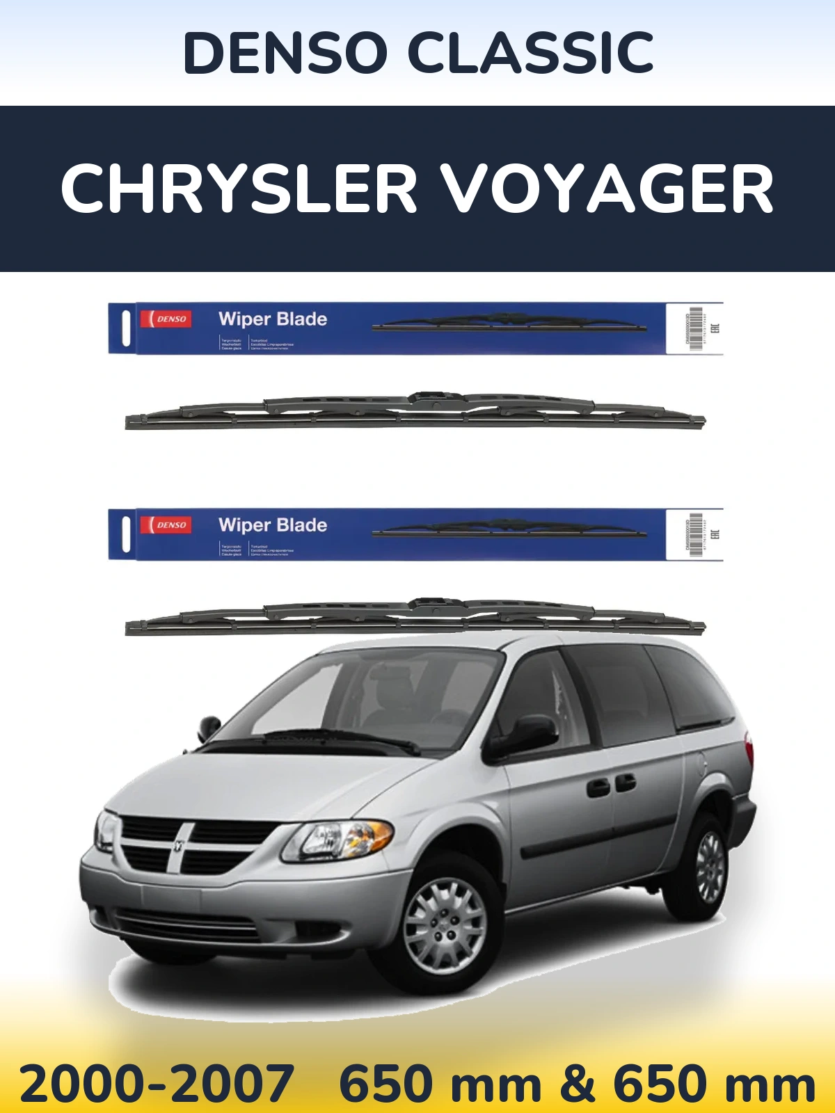 Front wiper blade set Denso Classic 650 & 650 mm for Chrysler Voyager 2000-2007