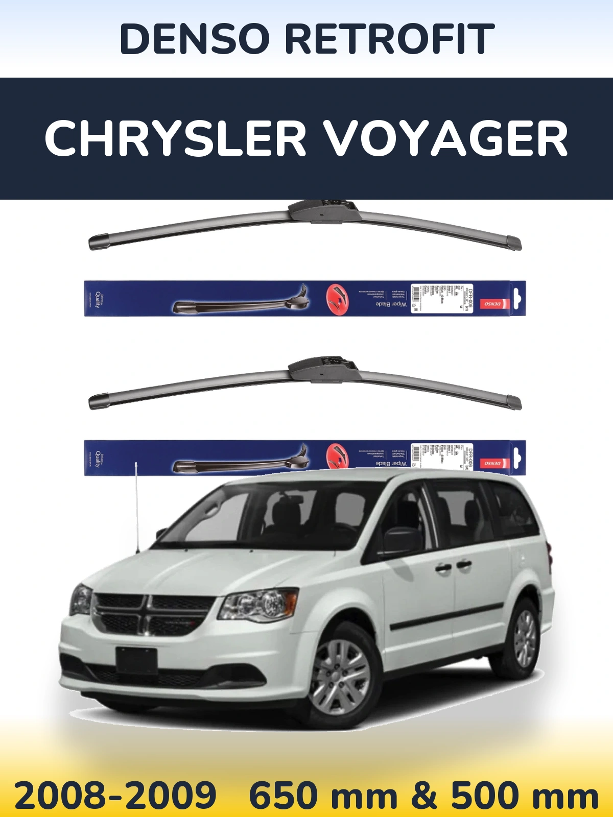 Komplet przednich wycieraczek Denso Retrofit 650 & 500 mm do Chrysler Voyager 2008-2009