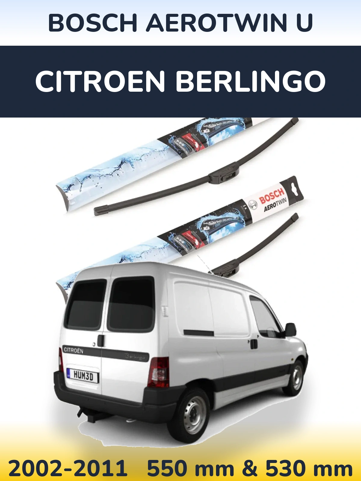 Front wiper blade set BOSCH AeroTwin U 550 & 530 mm for Citroen Berlingo 2002-2011