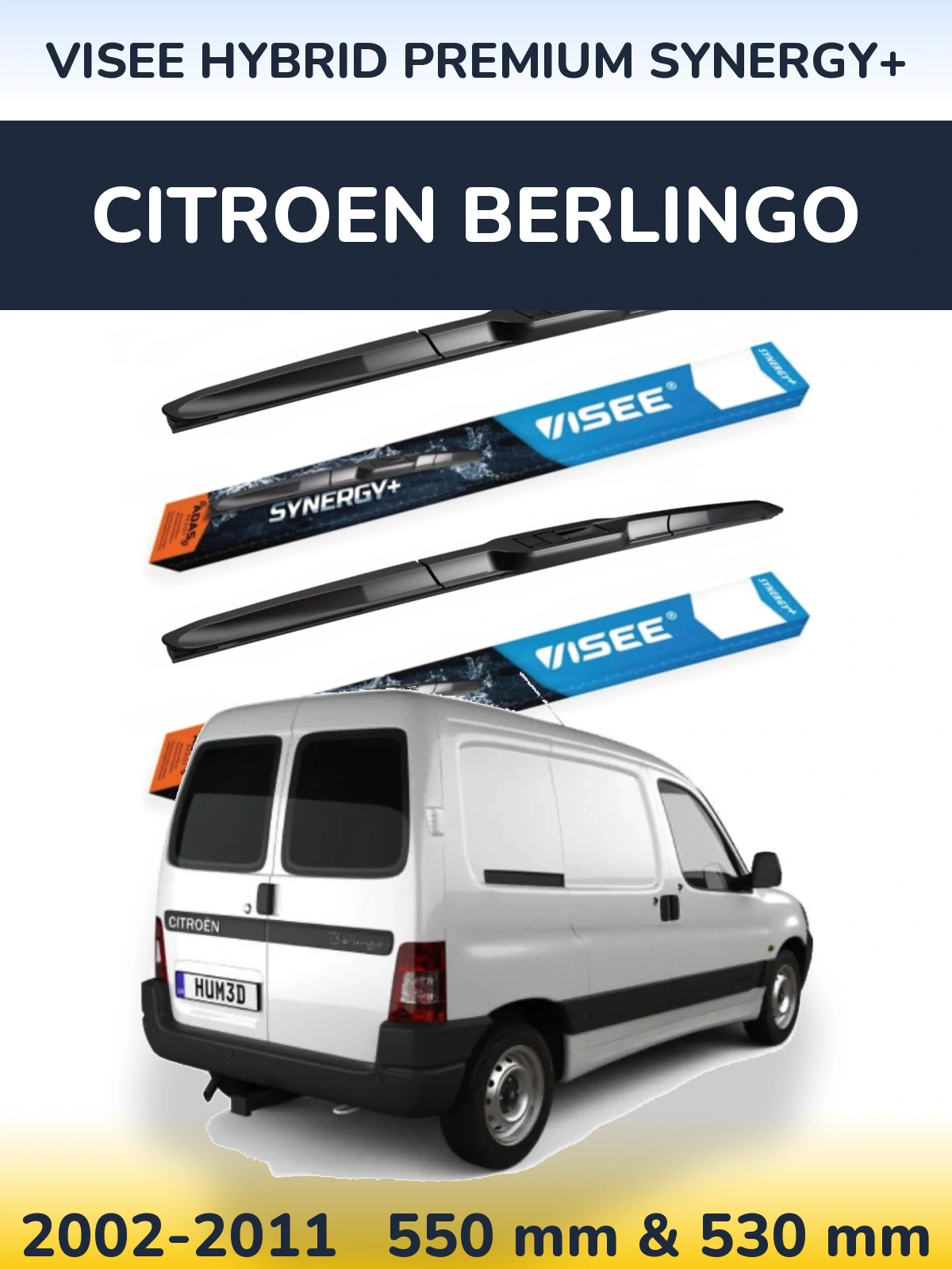 Front wiper blade set VISEE HYBRID PREMIUM SYNERGY+ 550 & 530 mm for Citroen Berlingo 2002-2011
