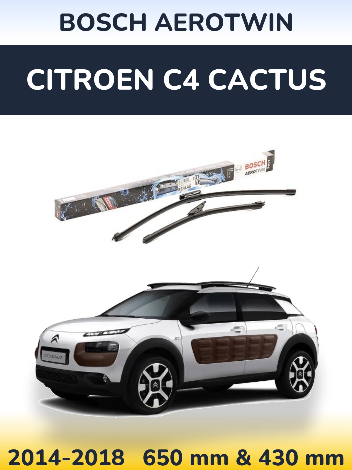 Комплект передніх щіток BOSCH AeroTwin 650 & 430 мм для Citroen C4 Cactus 2014-2018