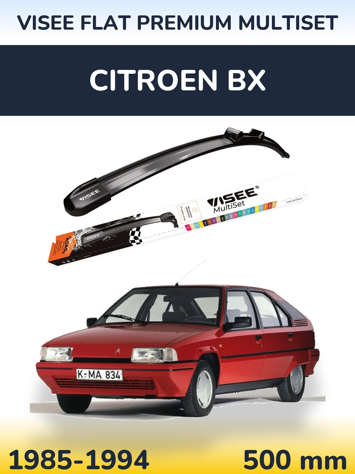 Front wiper blade VISEE FLAT PREMIUM MultiSet 500 mm for Citroen BX 1985-1994