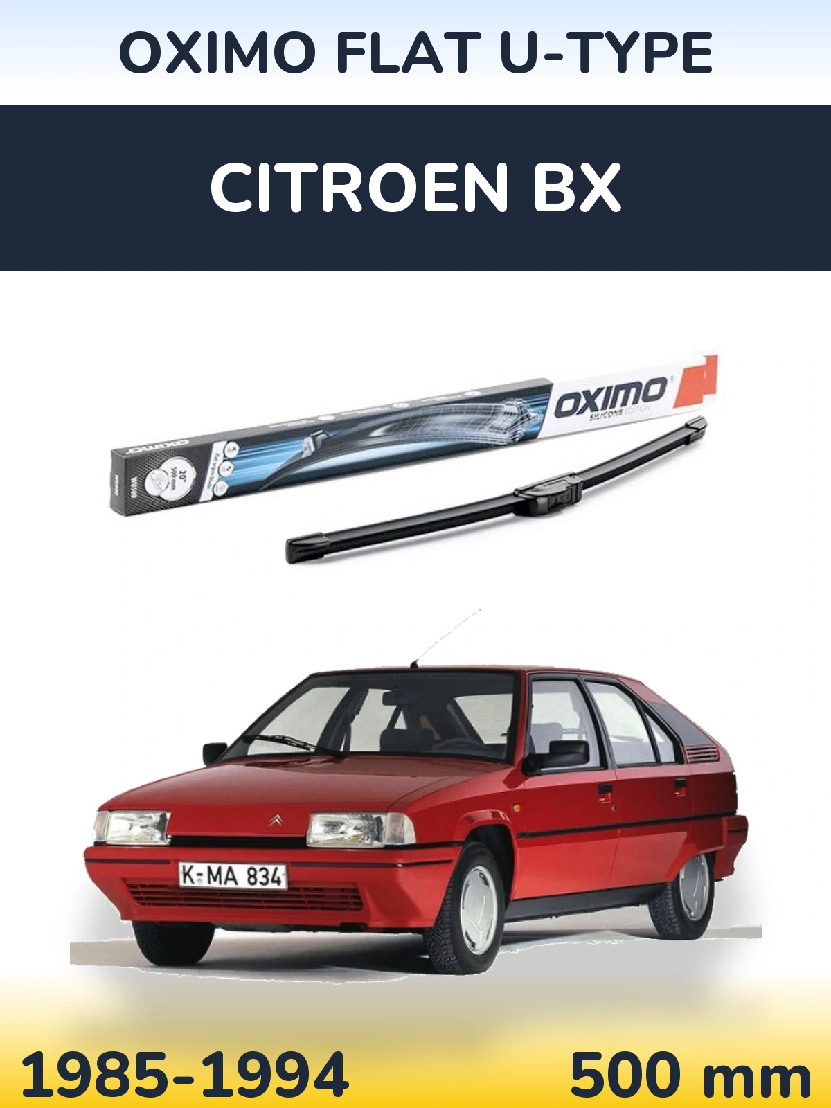 Front wiper blade Oximo Flat U-type 500 mm for Citroen BX 1985-1994