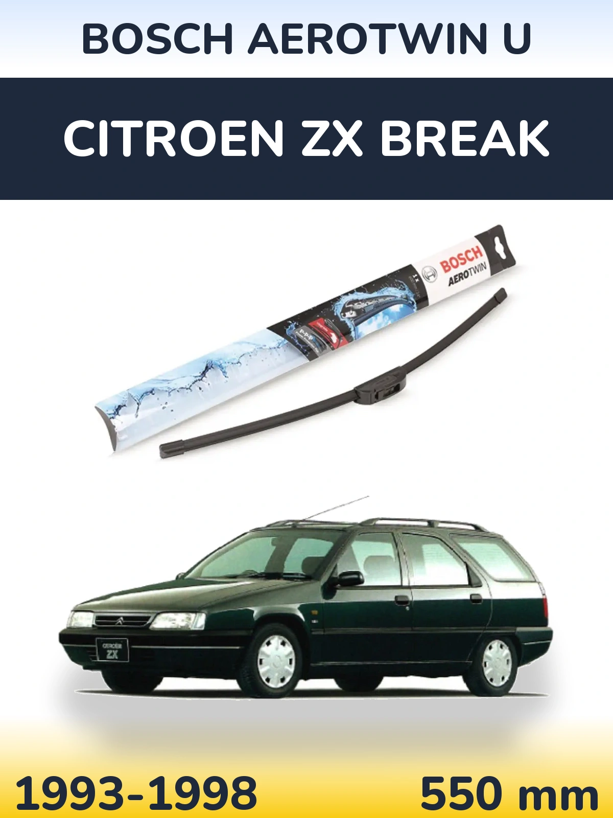 Передний дворник BOSCH AeroTwin U 550 мм для Citroen ZX Break 1993-1998