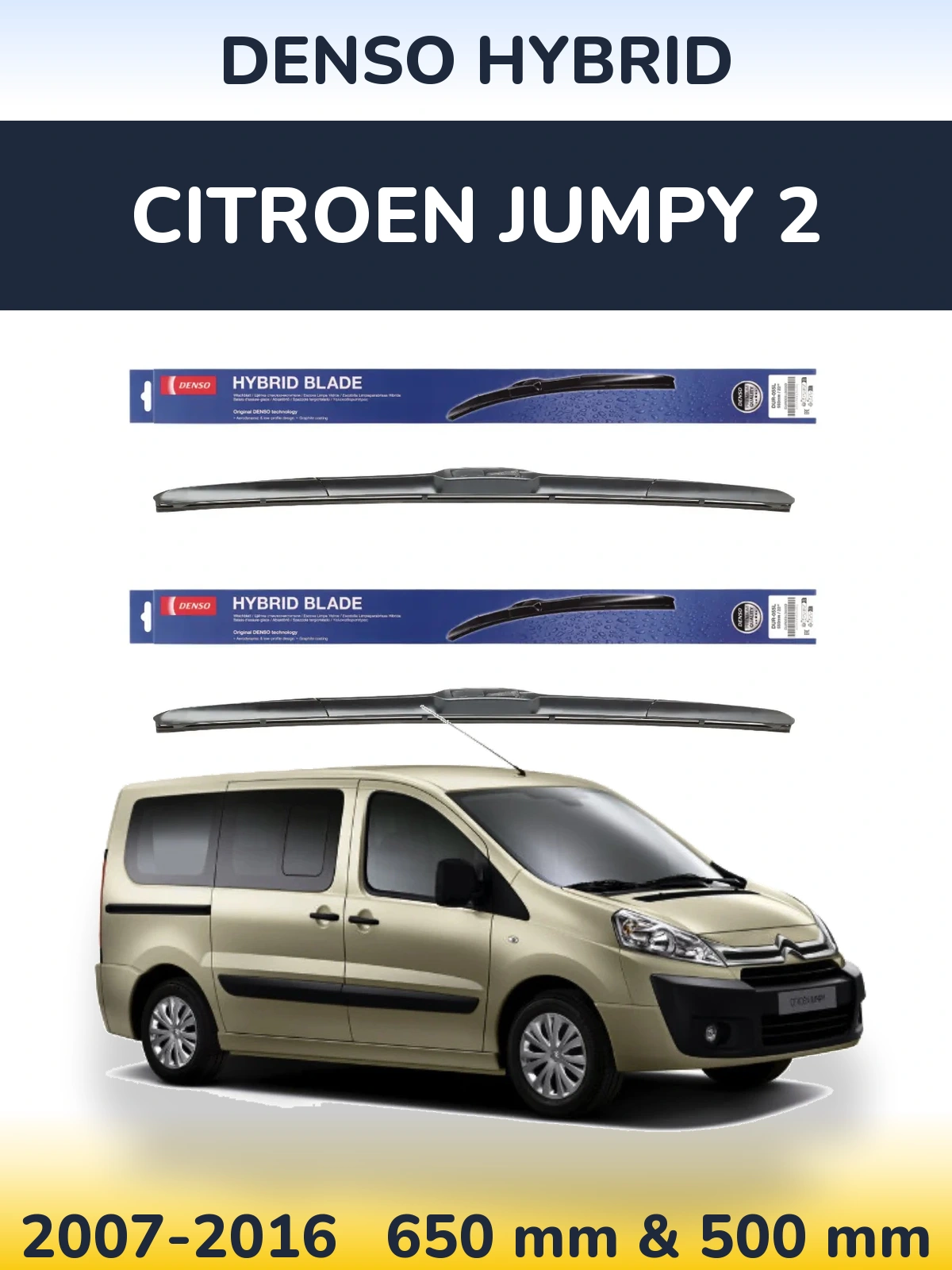 Komplet przednich wycieraczek Denso Hybrid 650 & 500 mm do Citroen Jumpy 2 2007-2016