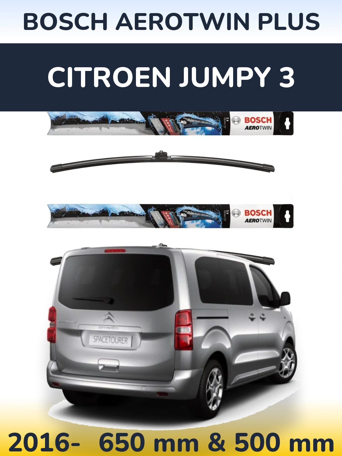 Front wiper blade set BOSCH AeroTwin Plus 650 & 500 mm for Citroen Jumpy 3 2016-2026