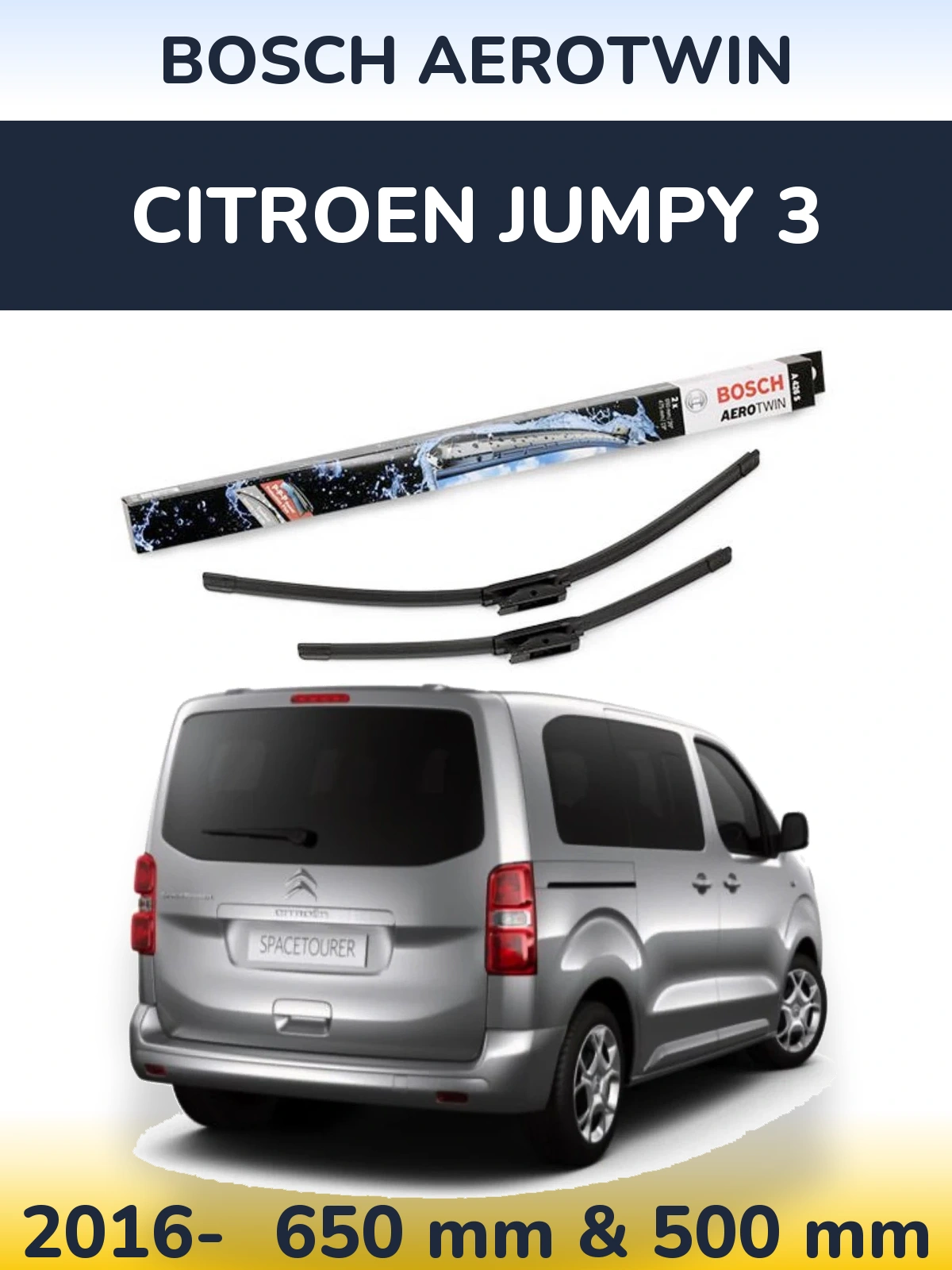 Front wiper blade set BOSCH AeroTwin 650 & 475 mm for Citroen Jumpy 3 2016-2026