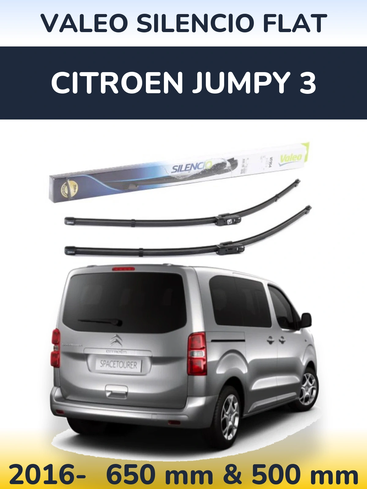 Комплект передних дворников Valeo Silencio Flat 650 & 500 мм для Citroen Jumpy 3 2016-2026