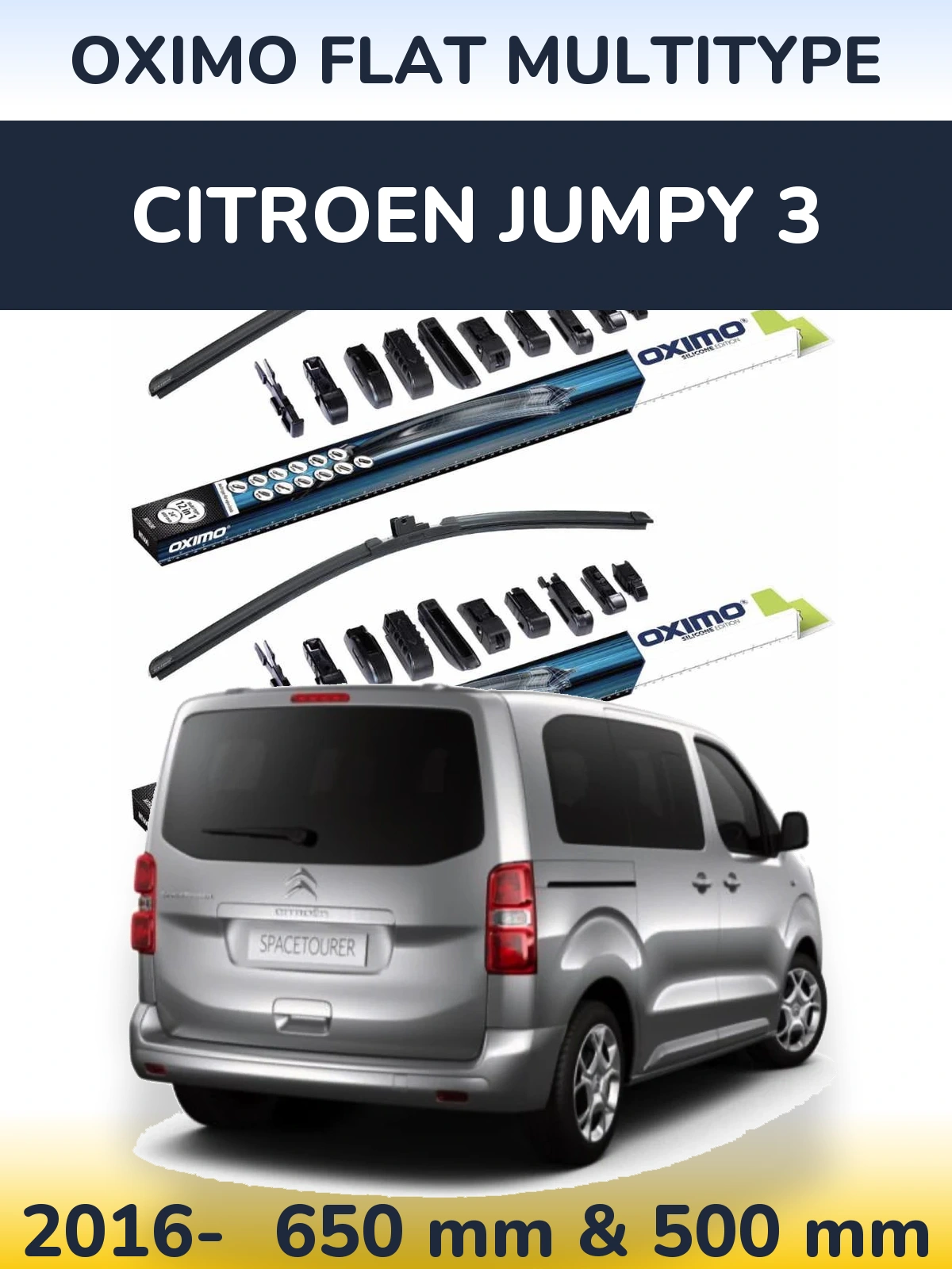 Комплект передних дворников Oximo Flat MultiТипe 650 & 500 мм для Citroen Jumpy 3 2016-2026