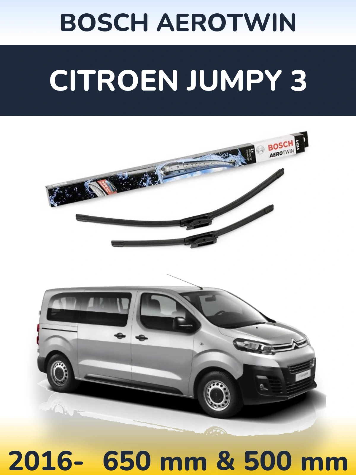 Комплект передних дворников BOSCH AeroTwin 650 & 475 мм для Citroen Jumpy 3 2016-2026
