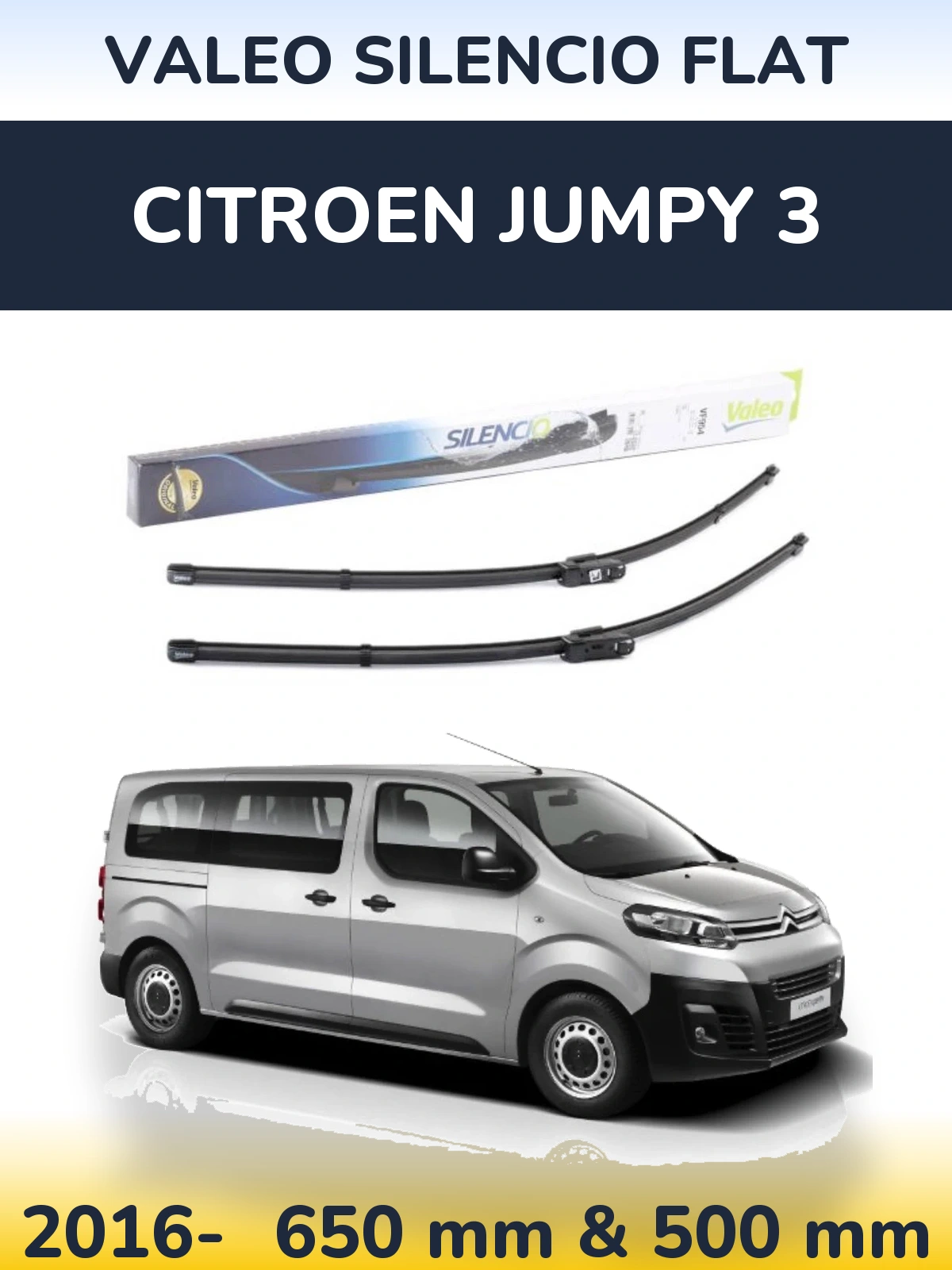 Комплект передних дворников Valeo Silencio Flat 650 & 500 мм для Citroen Jumpy 3 2016-2026