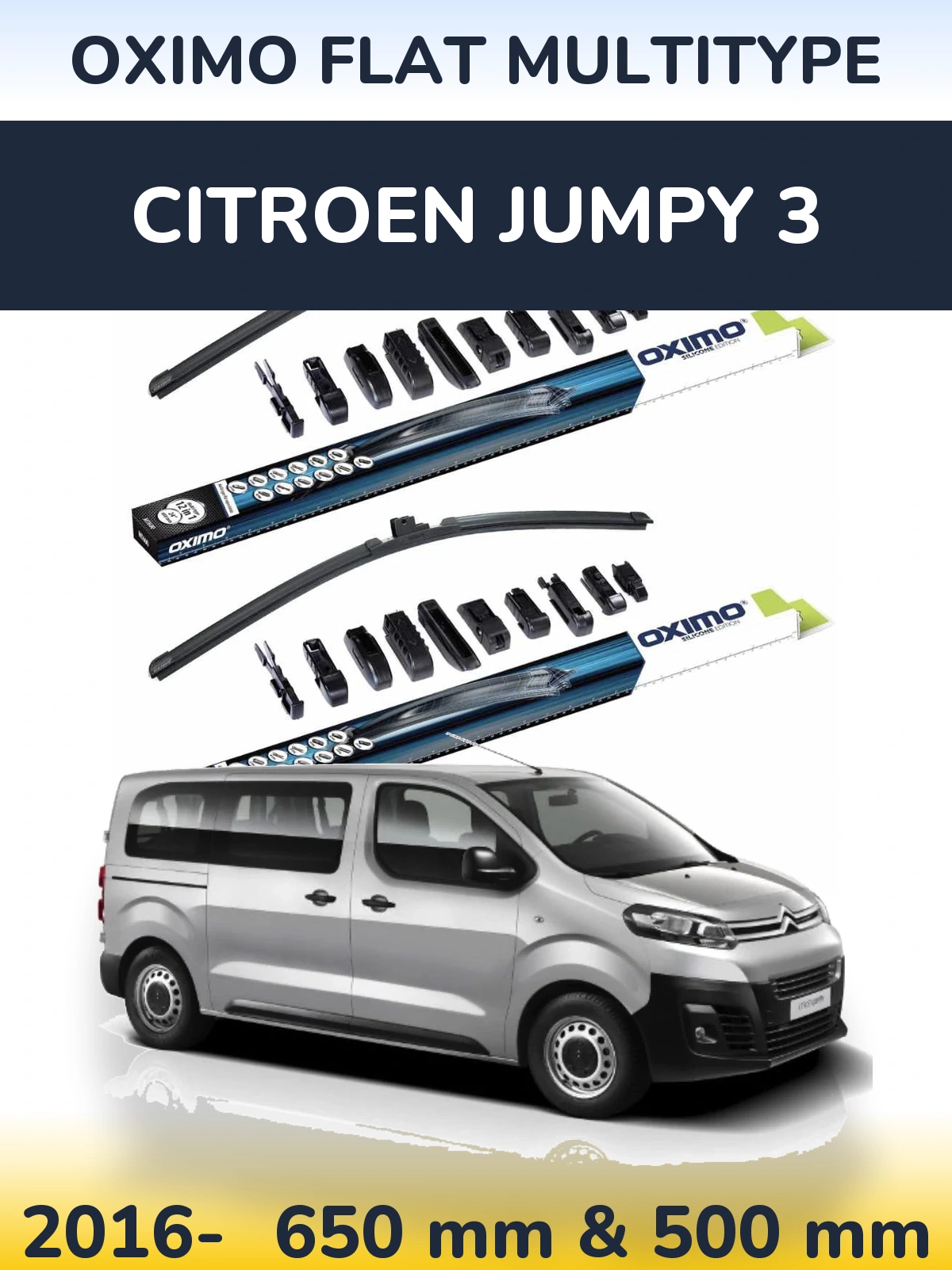 Комплект передних дворников Oximo Flat MultiТипe 650 & 500 мм для Citroen Jumpy 3 2016-2026
