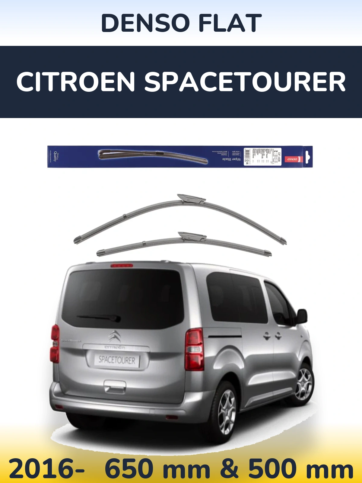 Front wiper blade set Denso Flat 650 & 500 mm for Citroen SpaceTourer 2016-2026