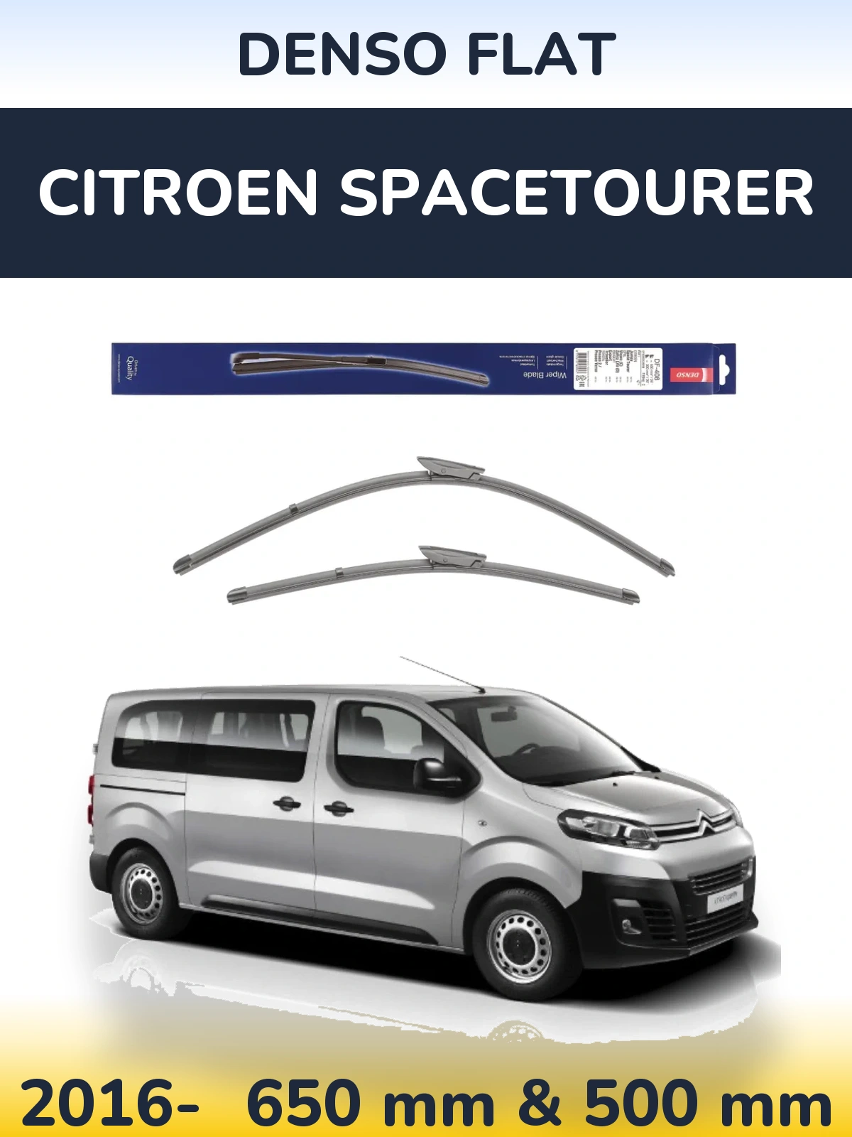 Front wiper blade set Denso Flat 650 & 500 mm for Citroen SpaceTourer 2016-2026