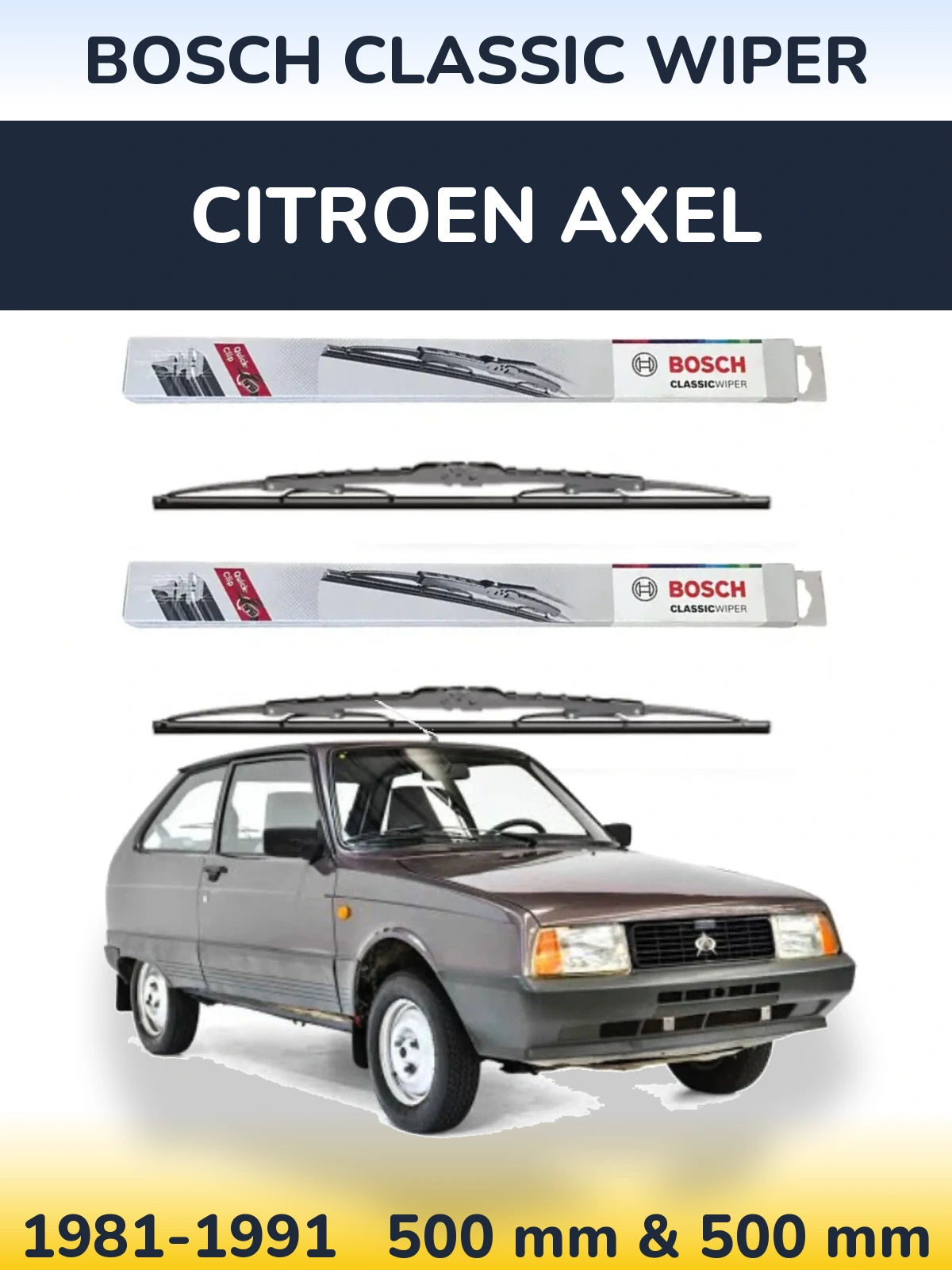 Комплект передних дворников BOSCH Classic Wiper 500 & 500 мм для Citroen Axel 1981-1991
