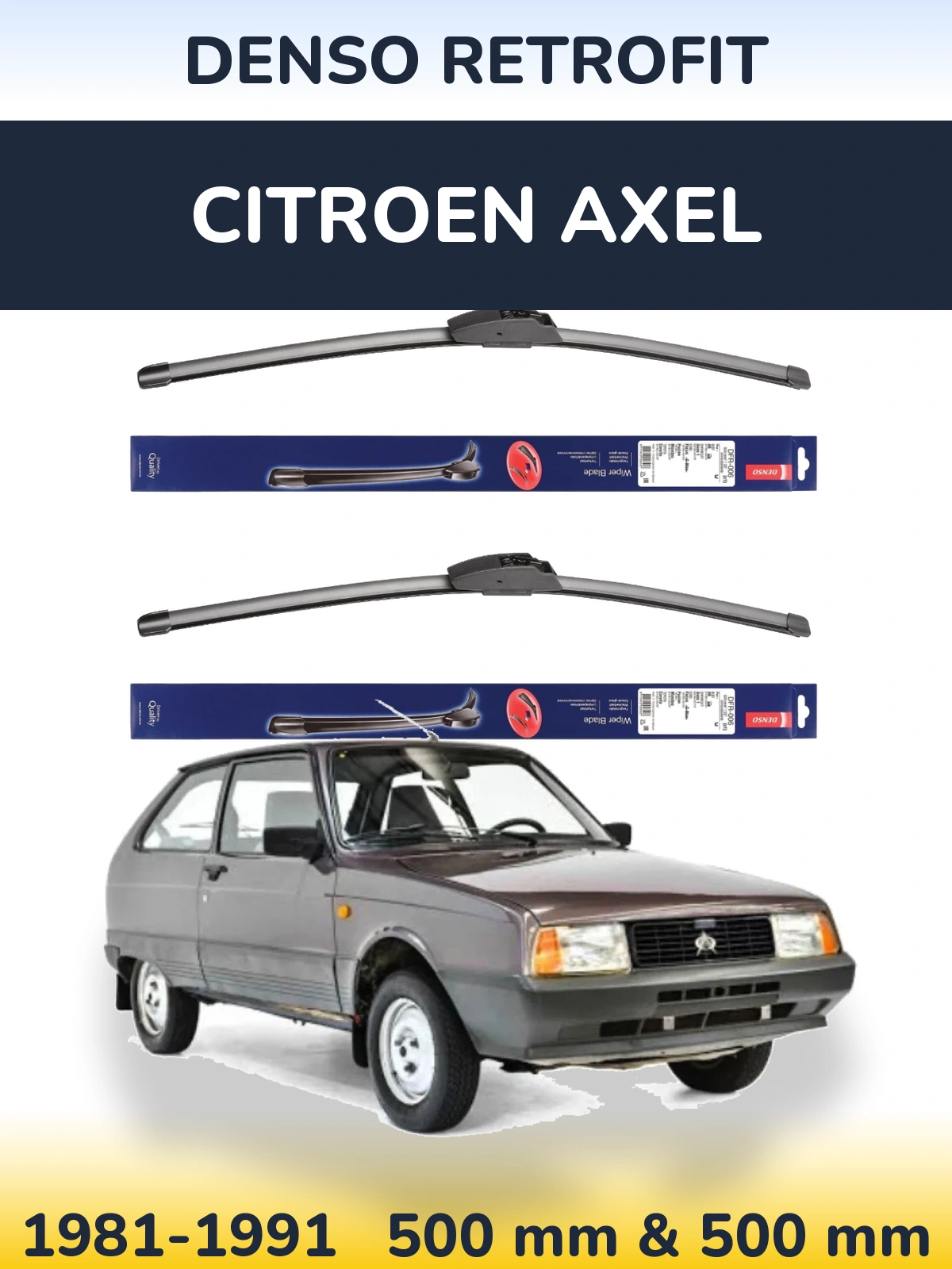 Komplet przednich wycieraczek Denso Retrofit 500 & 500 mm do Citroen Axel 1981-1991
