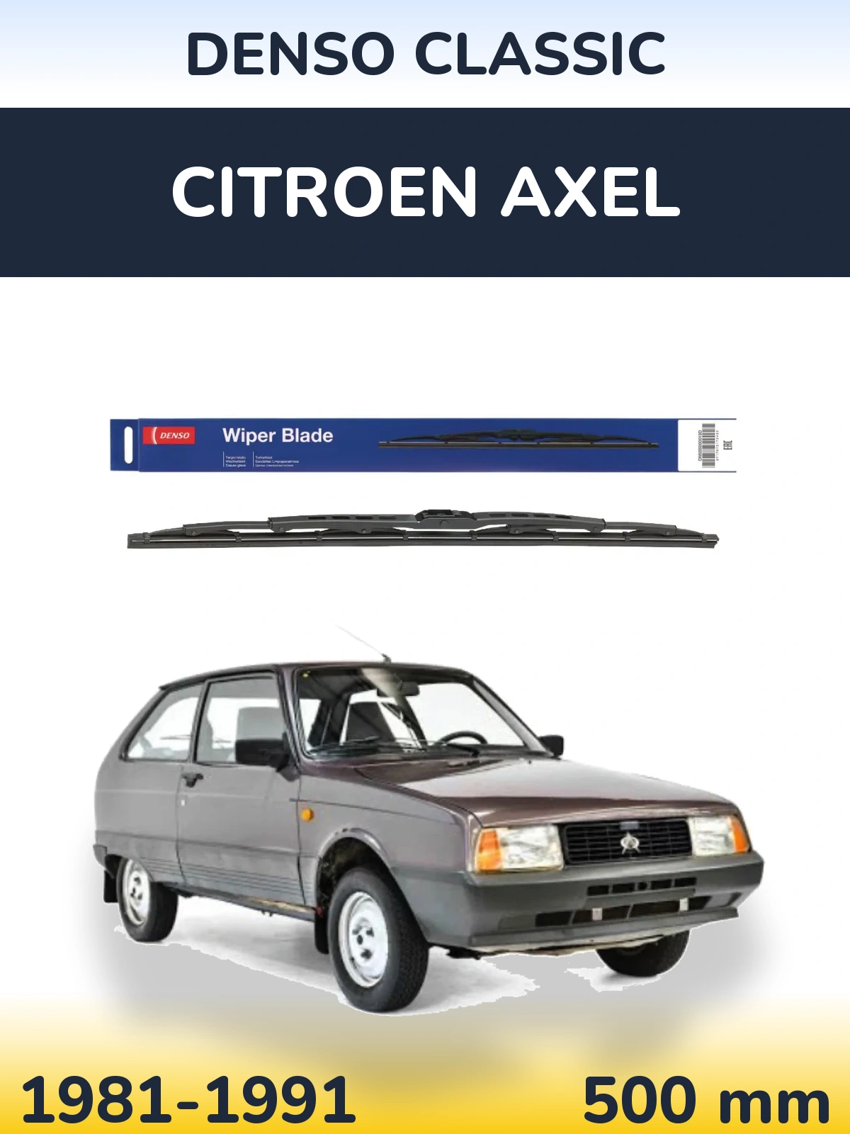 Rear wiper blade Denso Classic 500 mm for Citroen Axel 1981-1991