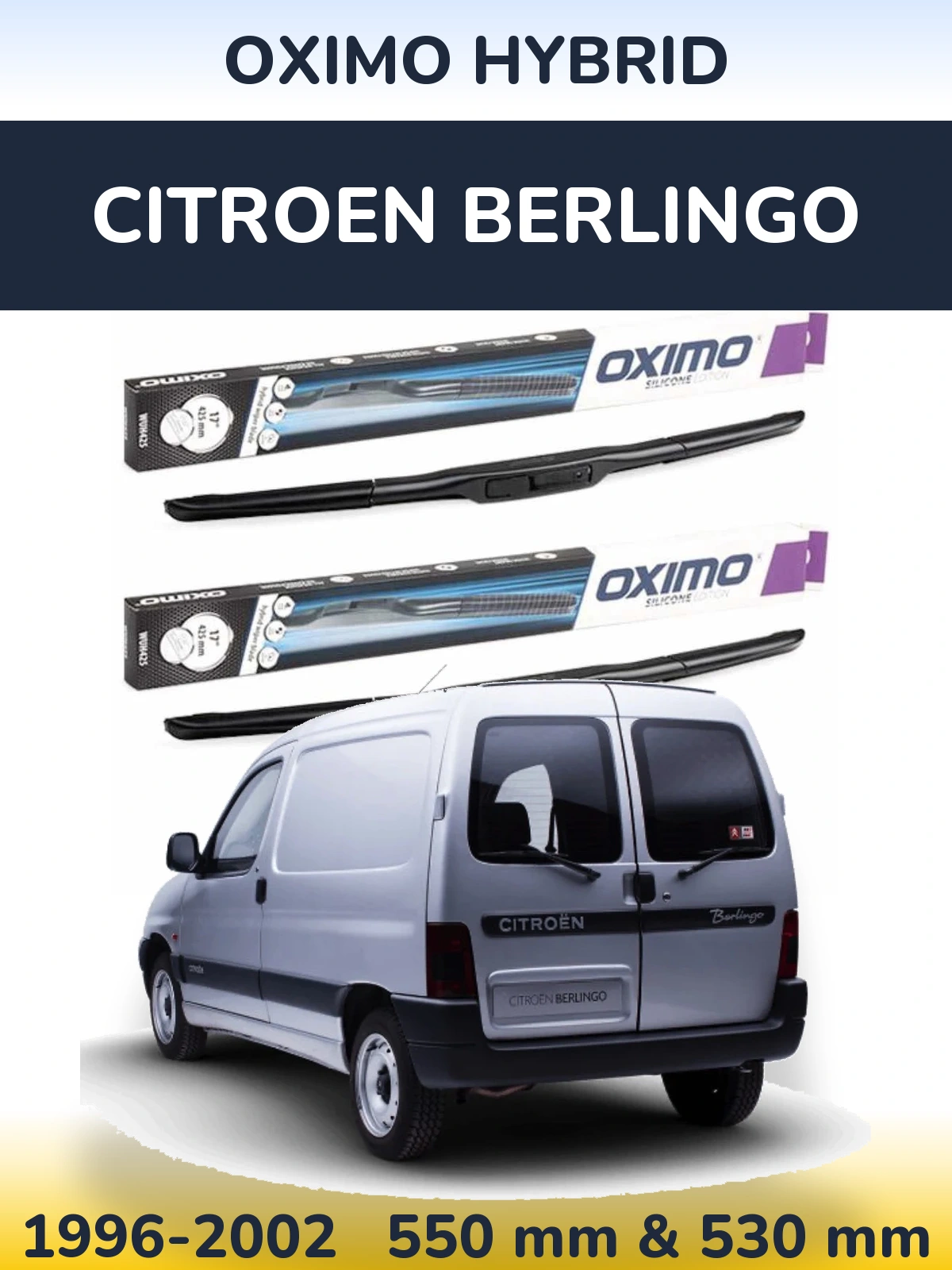 Комплект передних дворников Oximo Hybrid 550 & 530 мм для Citroen Berlingo 1996-2002