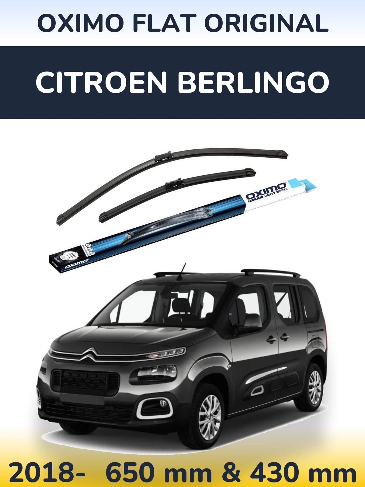 Комплект передних дворников Oximo Flat Original 650 & 430 мм для Citroen Berlingo 2018-2026