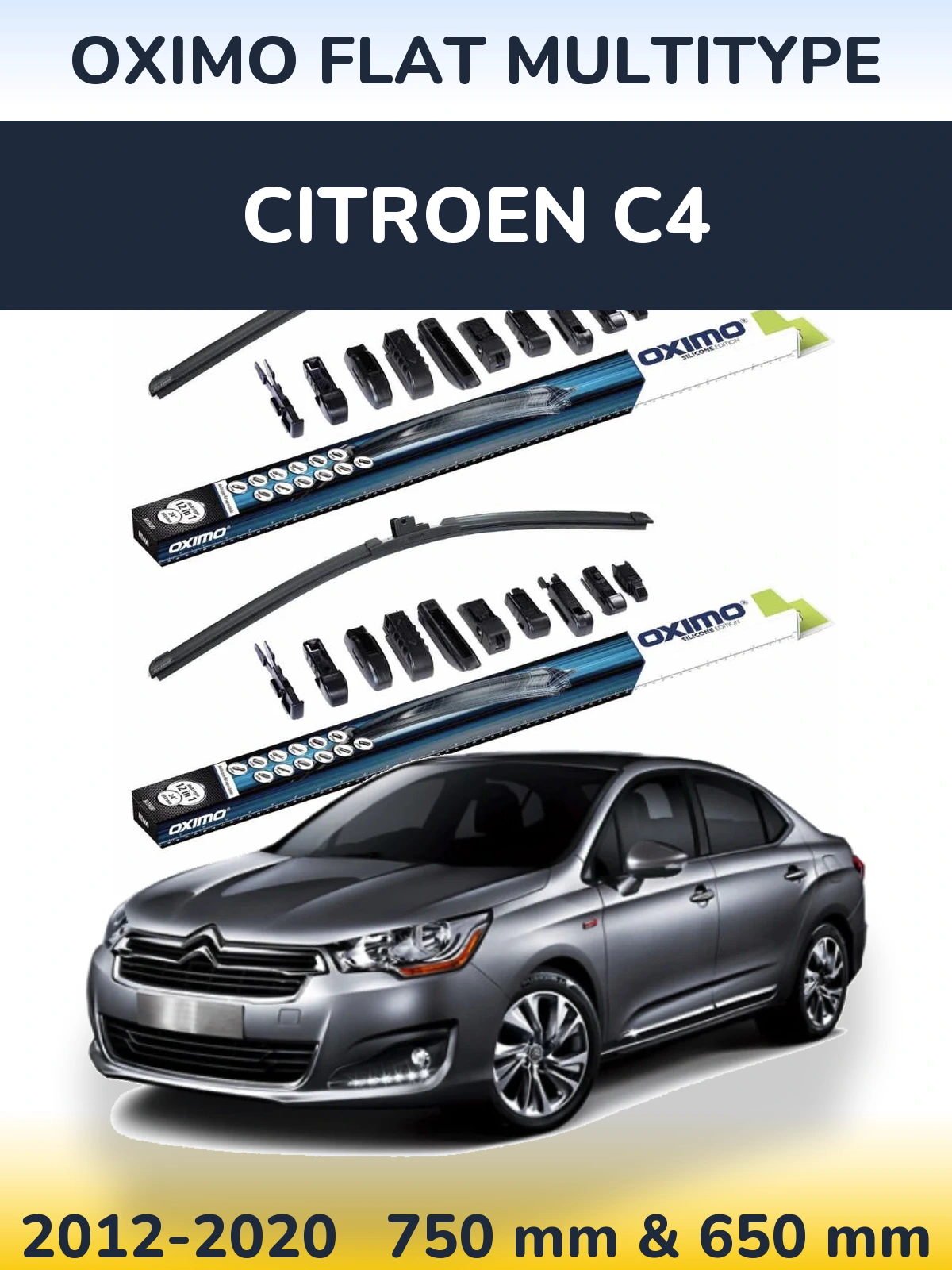 Комплект передних дворников Oximo Flat MultiТипe 750 & 650 мм для Citroen C4 2012-2020
