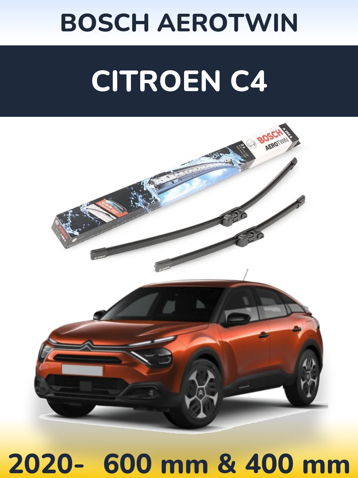 Комплект передніх щіток BOSCH AeroTwin 600 & 400 мм для Citroen C4 2020-2026