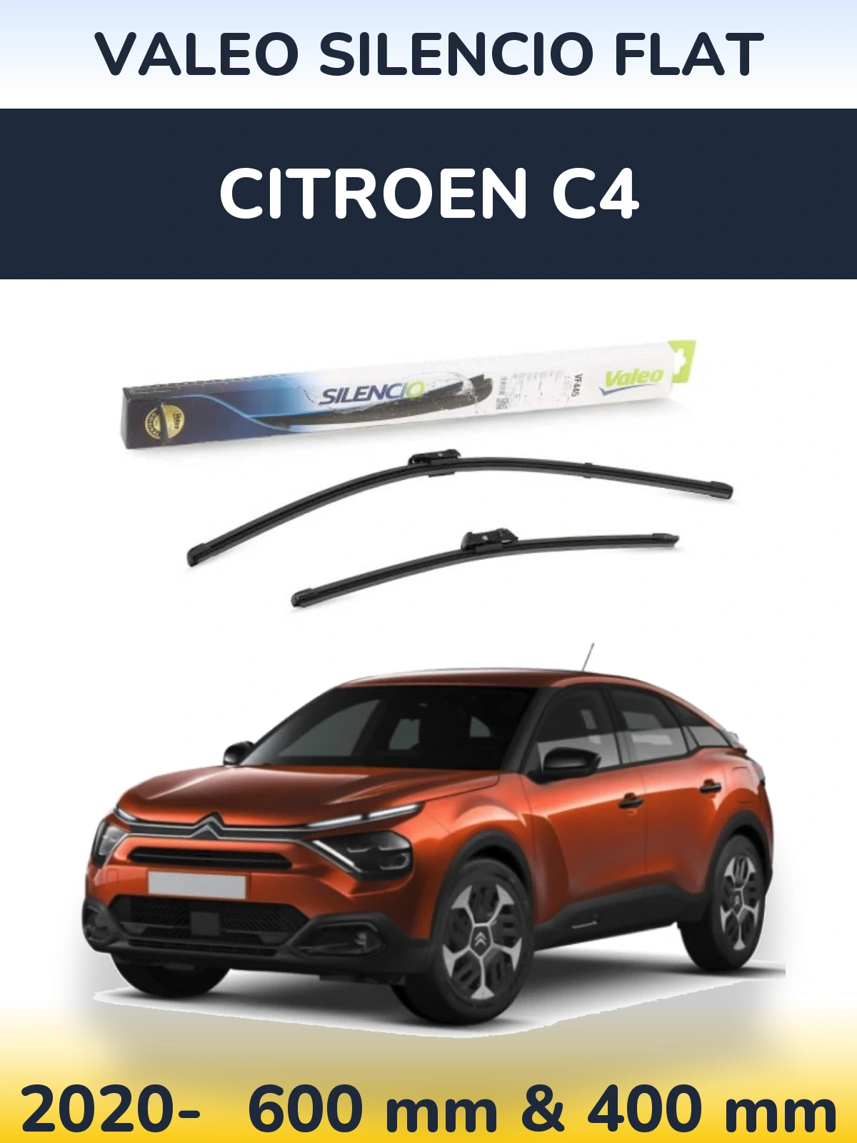 Komplet przednich wycieraczek Valeo Silencio Flat 600 & 400 mm do Citroen C4 2020-2026