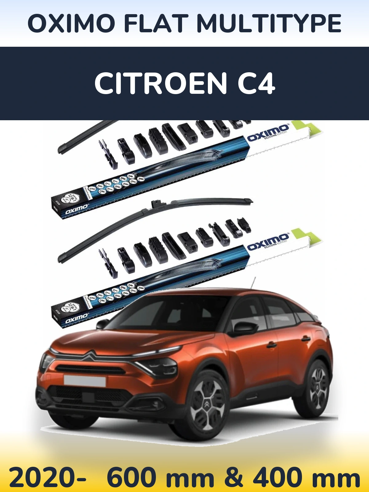Front wiper blade set Oximo Flat MultiTypee 600 & 400 mm for Citroen C4 2020-2026
