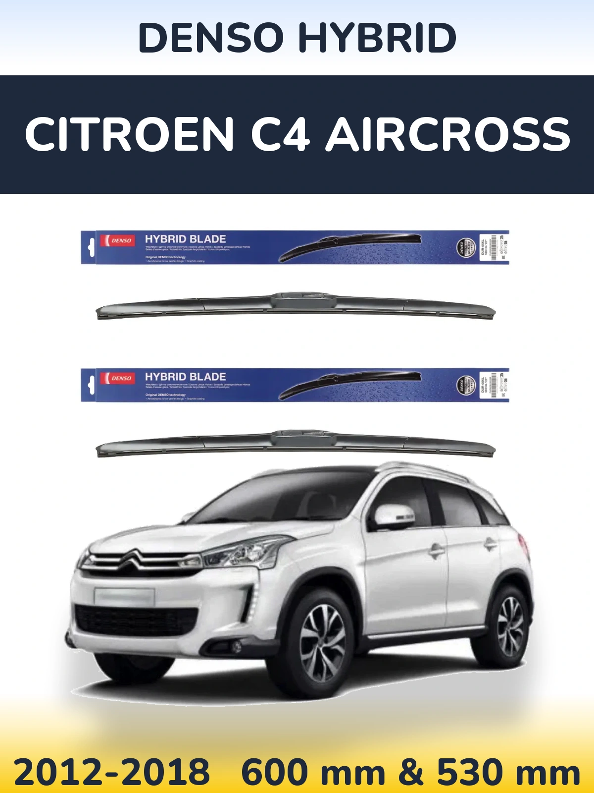 Komplet przednich wycieraczek Denso Hybrid 600 & 530 mm do Citroen C4 Aircross 2012-2018