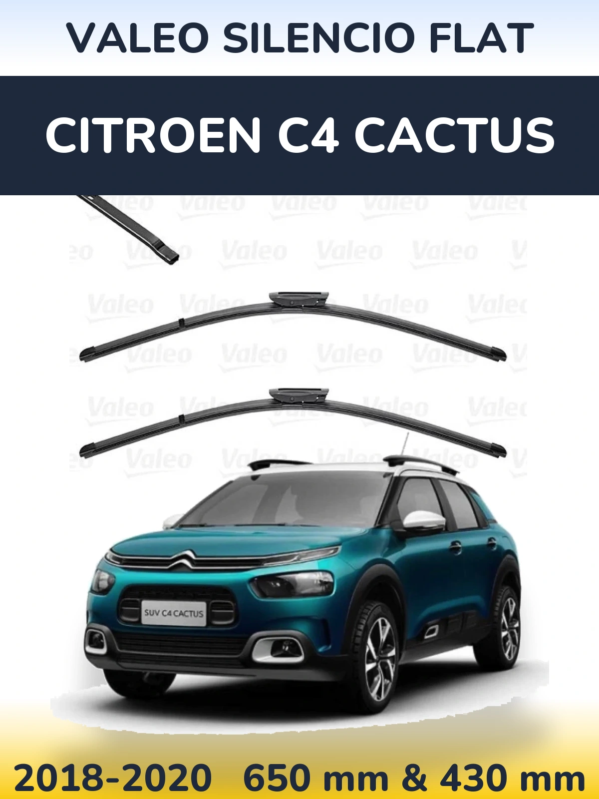 Front wiper blade set Valeo Silencio Flat 650 & 430 mm for Citroen C4 Cactus 2018-2020