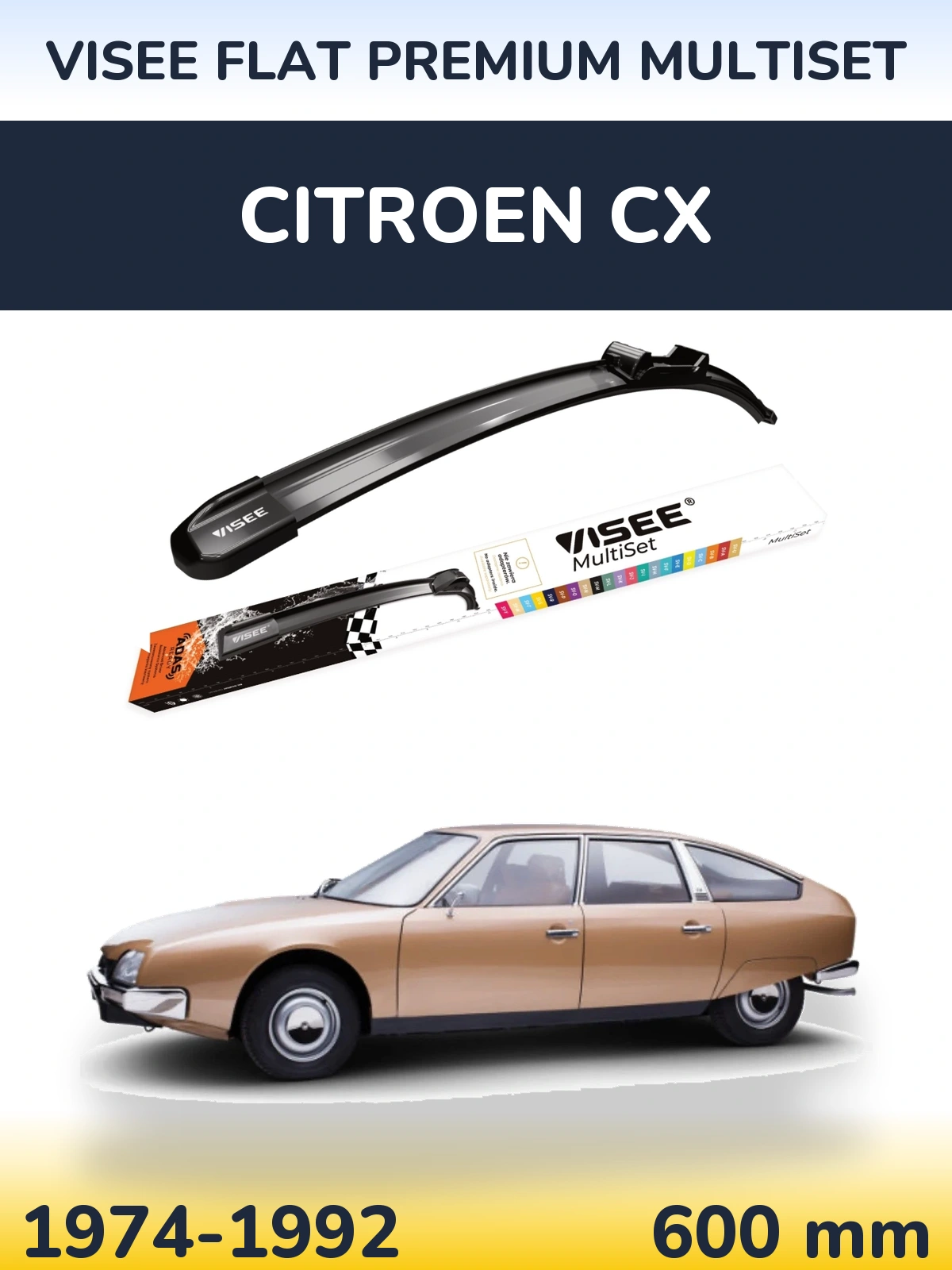 Front wiper blade VISEE FLAT PREMIUM MultiSet 600 mm for Citroen CX 1974-1992
