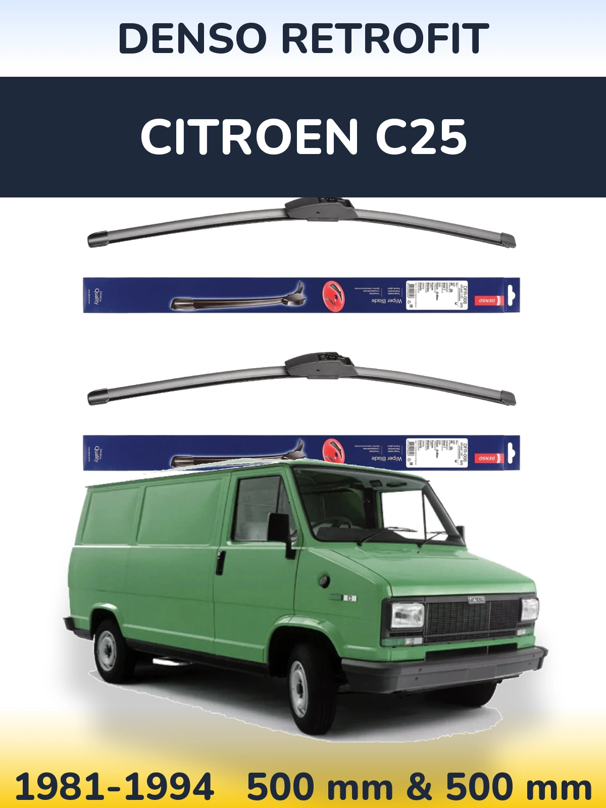 Комплект передних дворников Denso Retrofit 500 & 500 мм для Citroen C25 1981-1994