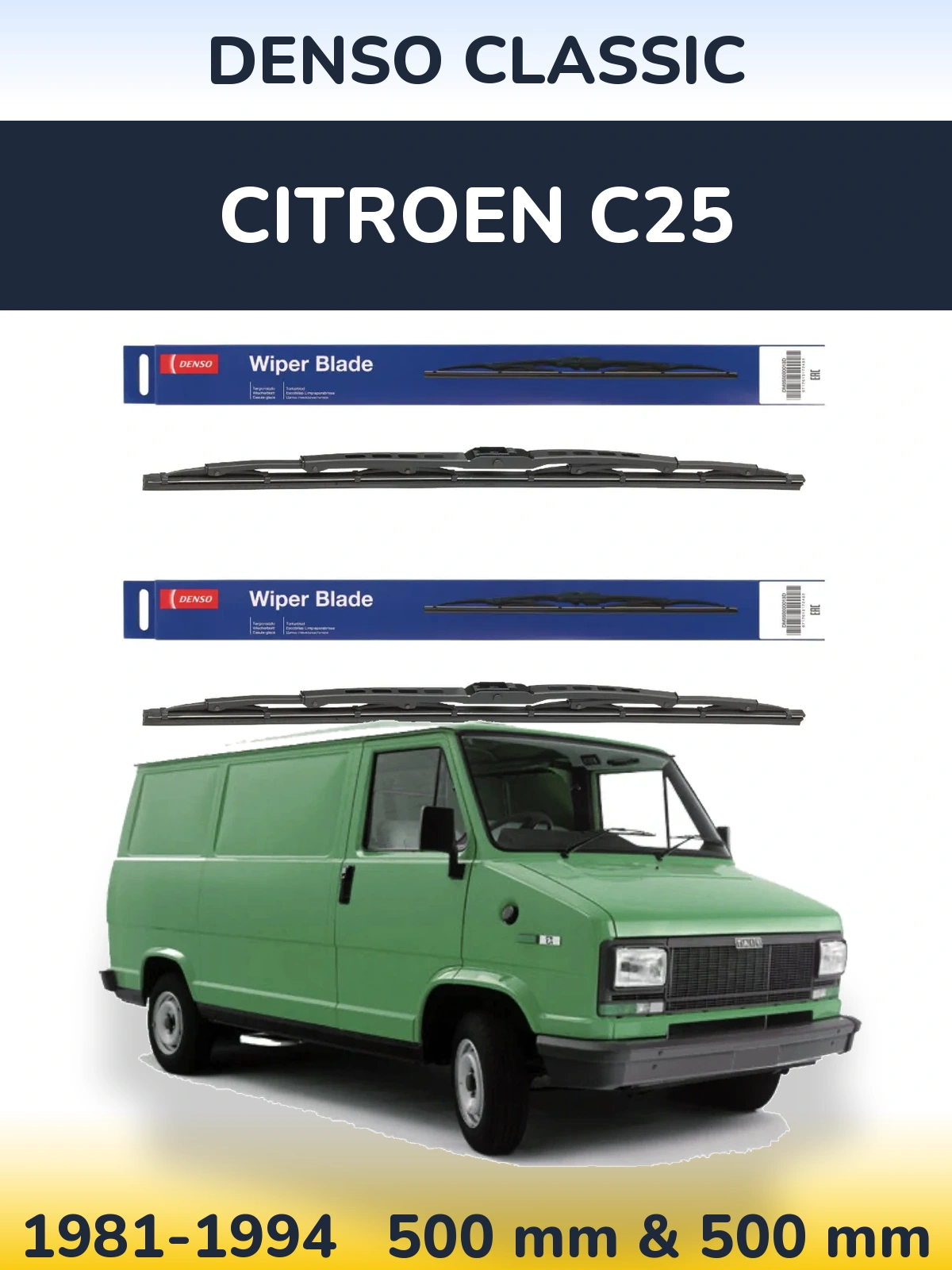 Комплект передніх щіток Denso Classic 500 & 500 мм для Citroen C25 1981-1994
