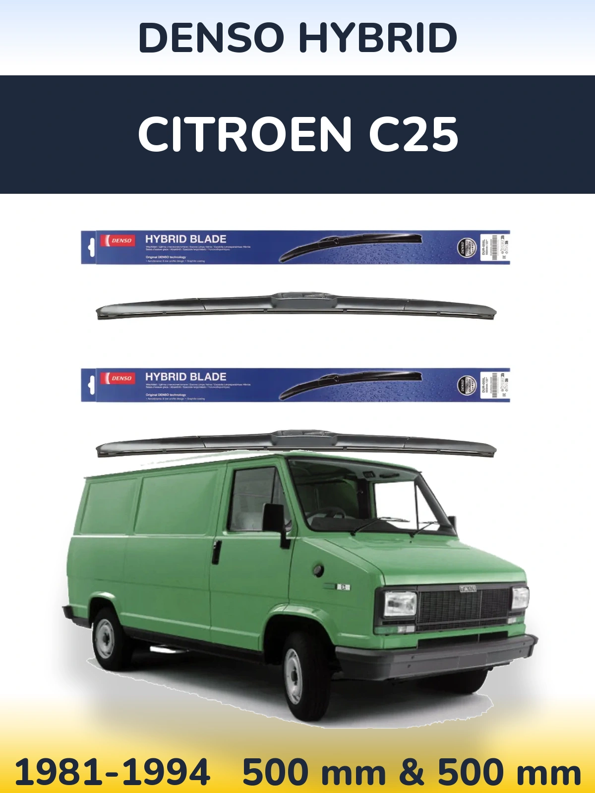 Комплект передних дворников Denso Hybrid 500 & 500 мм для Citroen C25 1981-1994