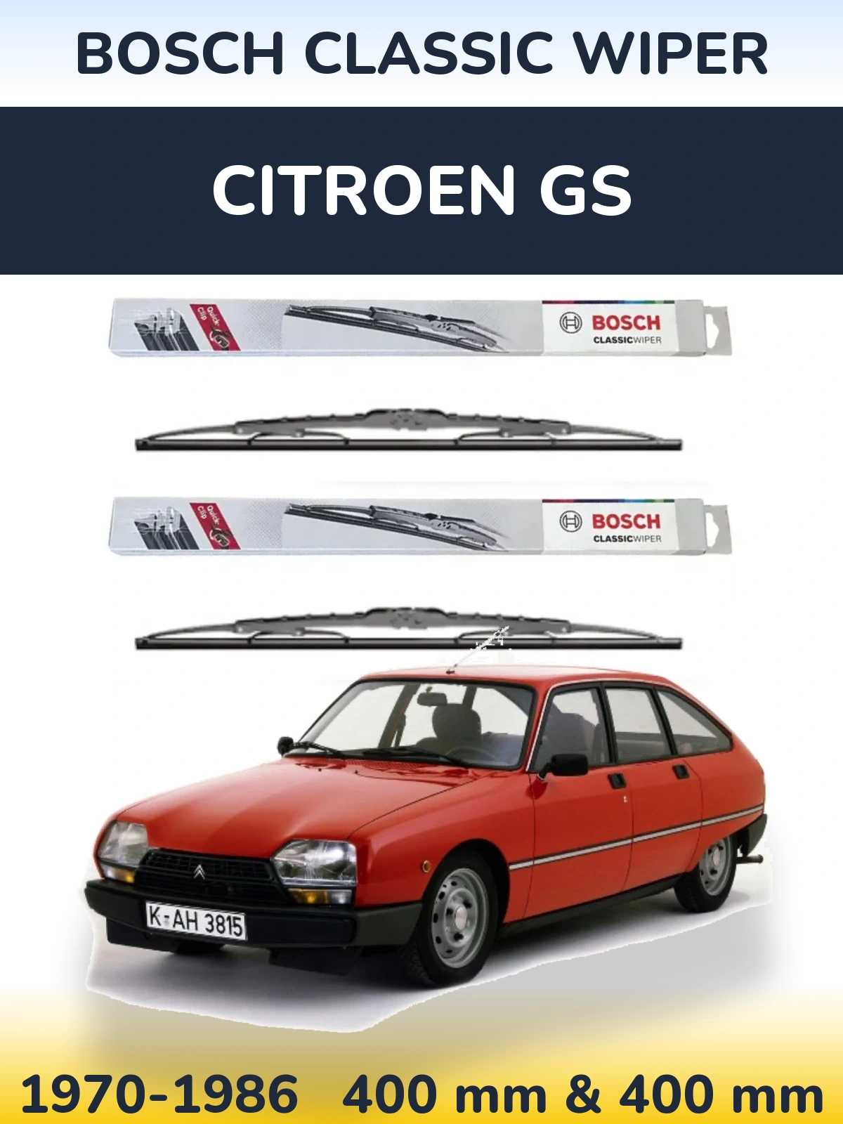 Комплект передних дворников BOSCH Classic Wiper 400 & 400 мм для Citroen GS 1970-1986
