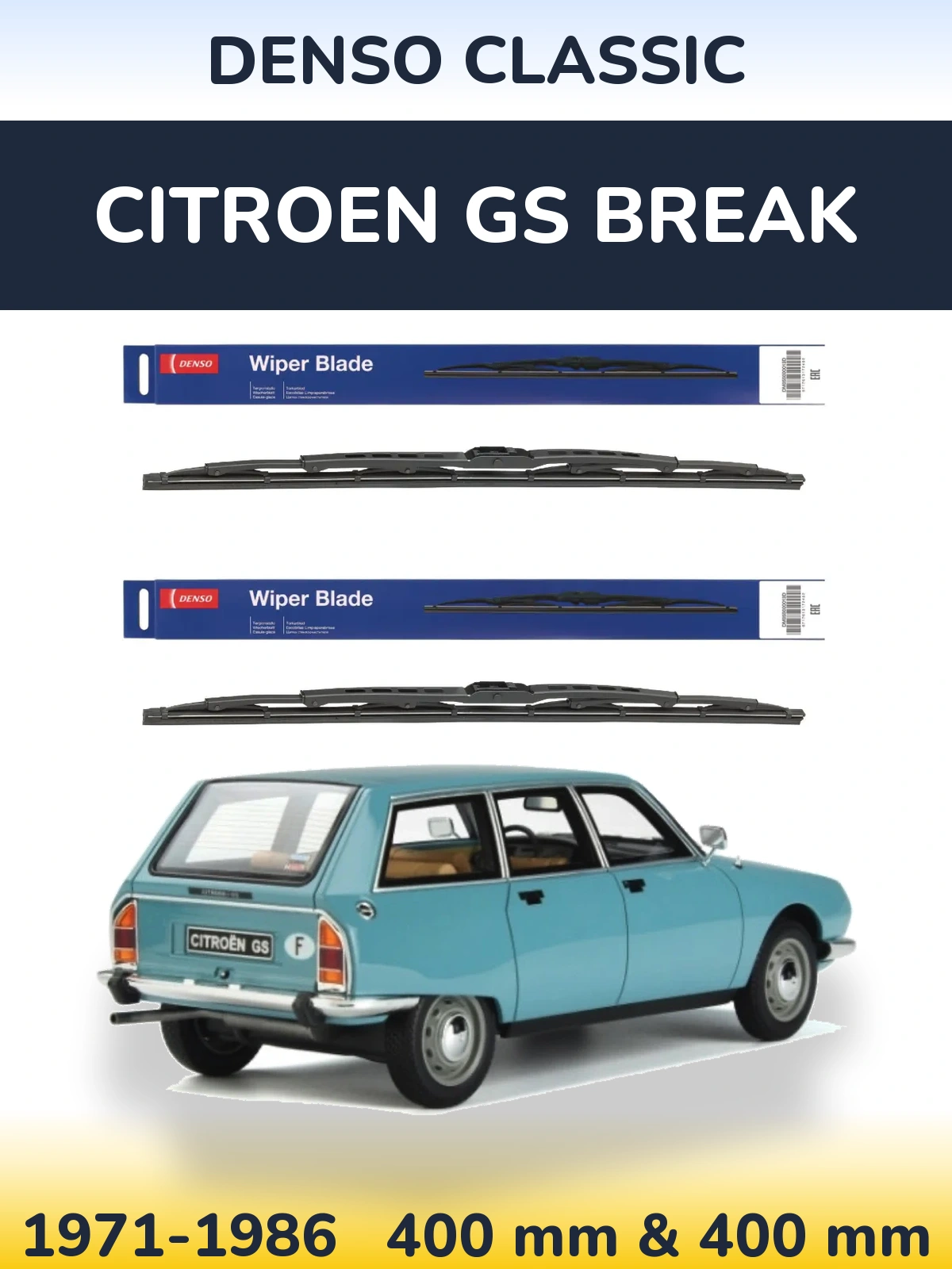 Комплект передних дворников Denso Classic 400 & 400 мм для Citroen GS Break 1971-1986