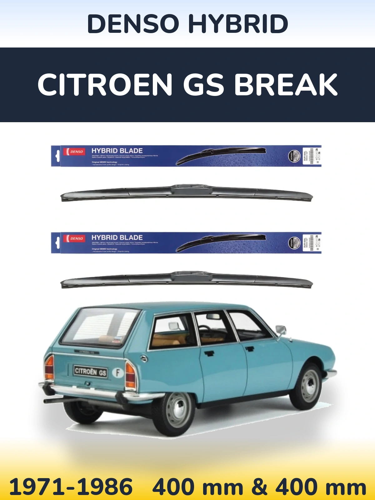 Комплект передніх щіток Denso Hybrid 400 & 400 мм для Citroen GS Break 1971-1986