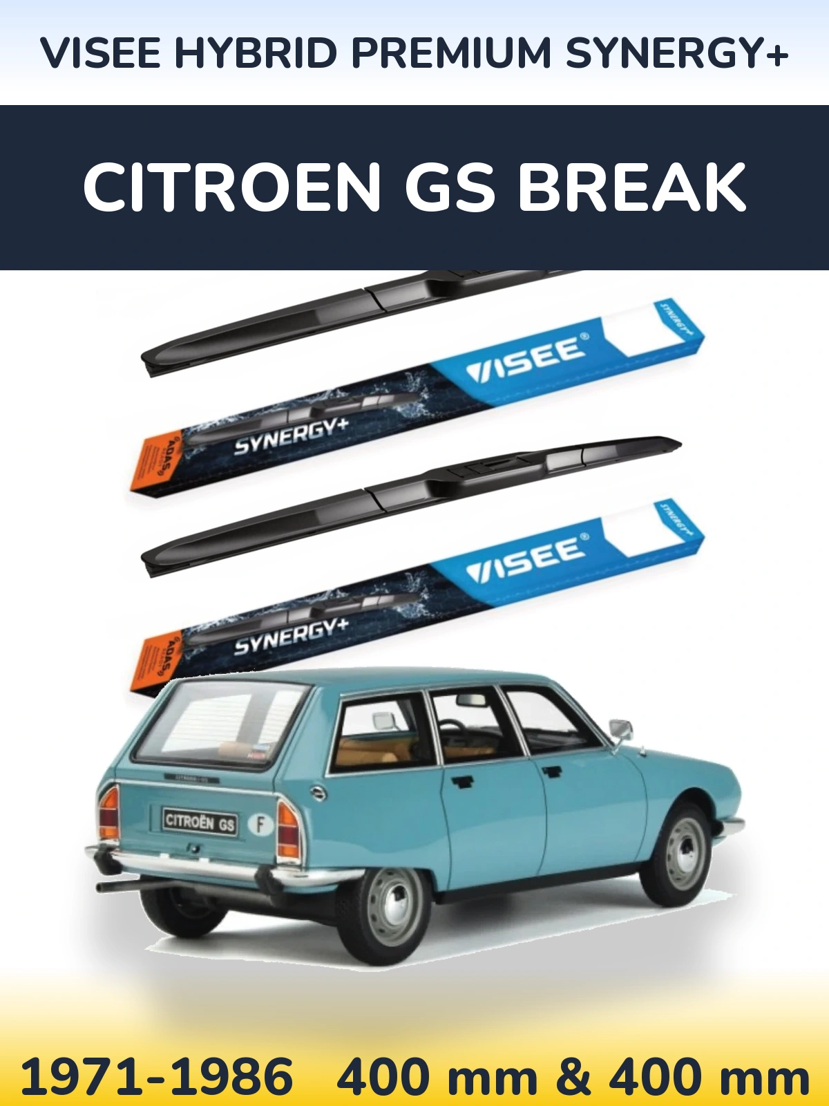 Комплект передних дворников VISEE HYBRID PREMIUM SYNERGY+ 400 & 400 мм для Citroen GS Break 1971-1986