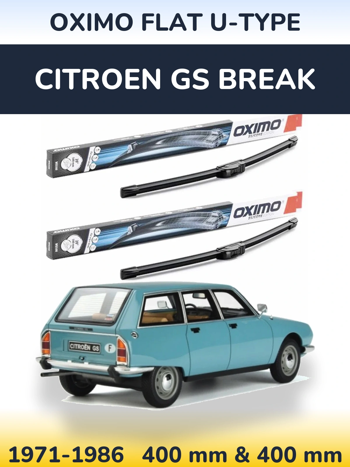 Комплект передних дворников Oximo Flat U-type 400 & 400 мм для Citroen GS Break 1971-1986