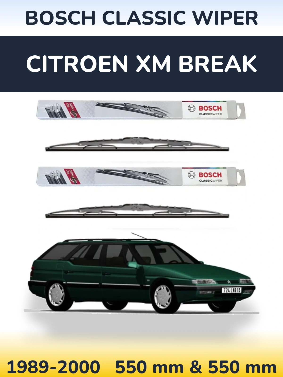 Комплект передних дворников BOSCH Classic Wiper 550 & 550 мм для Citroen XM Break 1989-2000