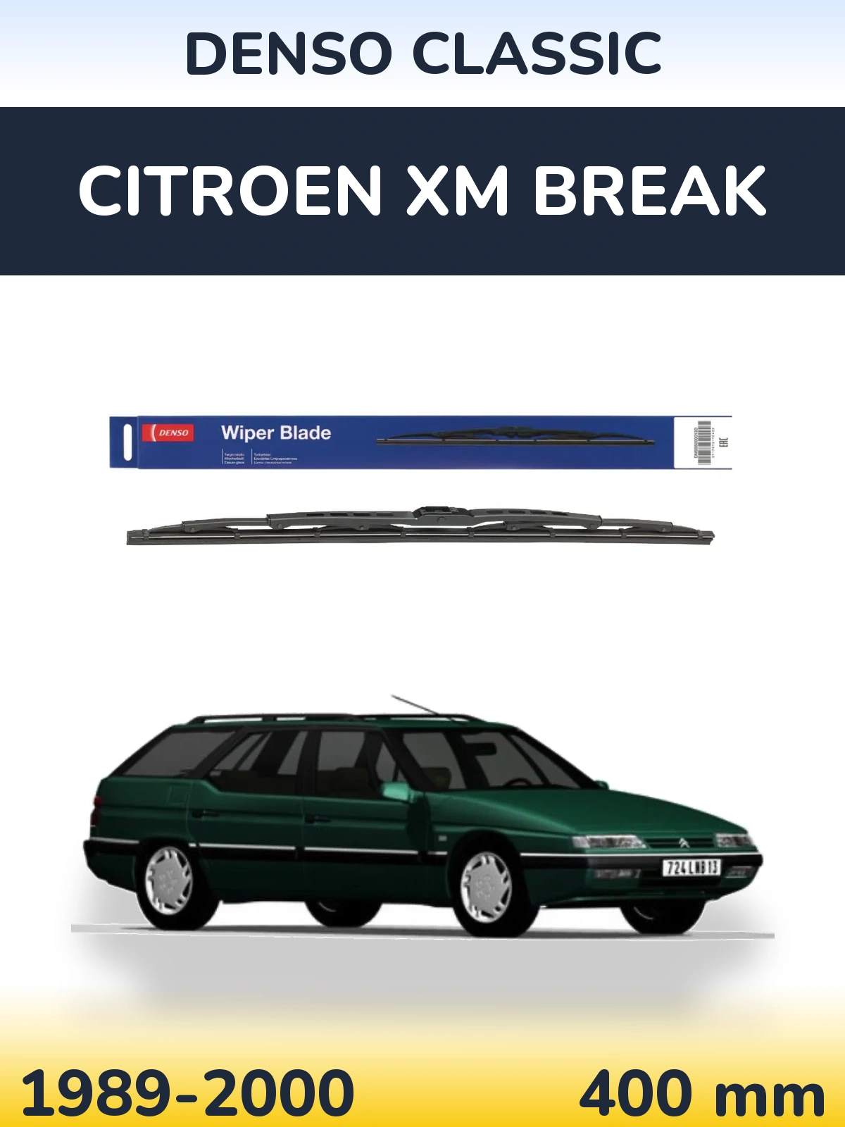 Rear wiper blade Denso Classic 400 mm for Citroen XM Break 1989-2000