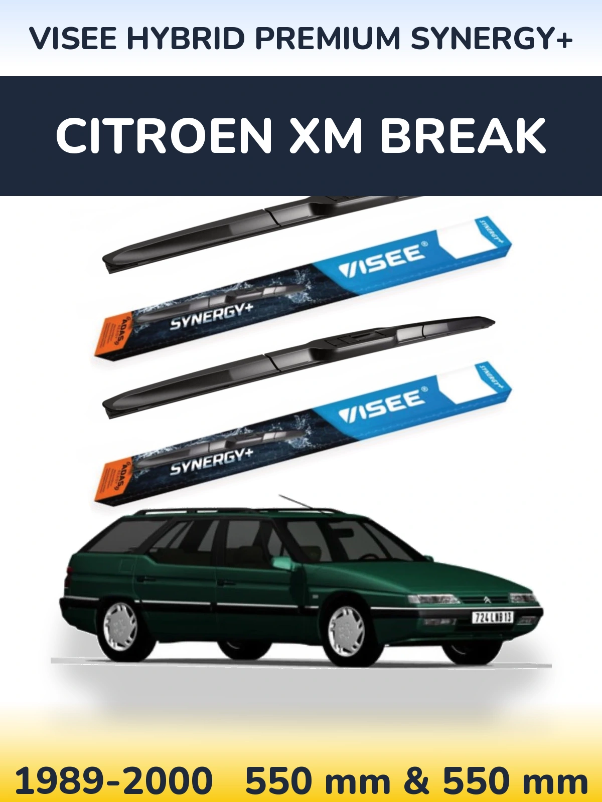 Комплект передніх щіток VISEE HYBRID PREMIUM SYNERGY+ 550 & 550 мм для Citroen XM Break 1989-2000