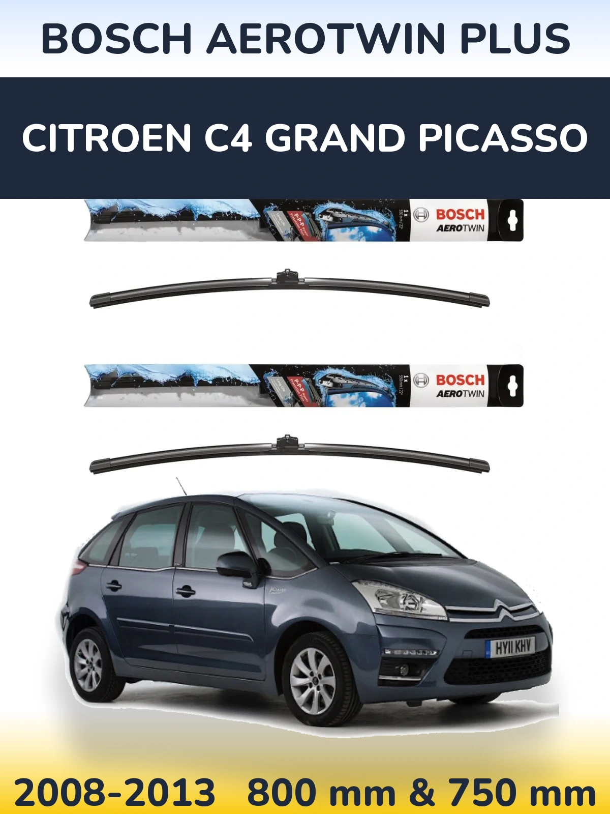 Комплект передних дворников BOSCH AeroTwin Plus 800 & 750 мм для Citroen C4 Grand Picasso 2008-2013
