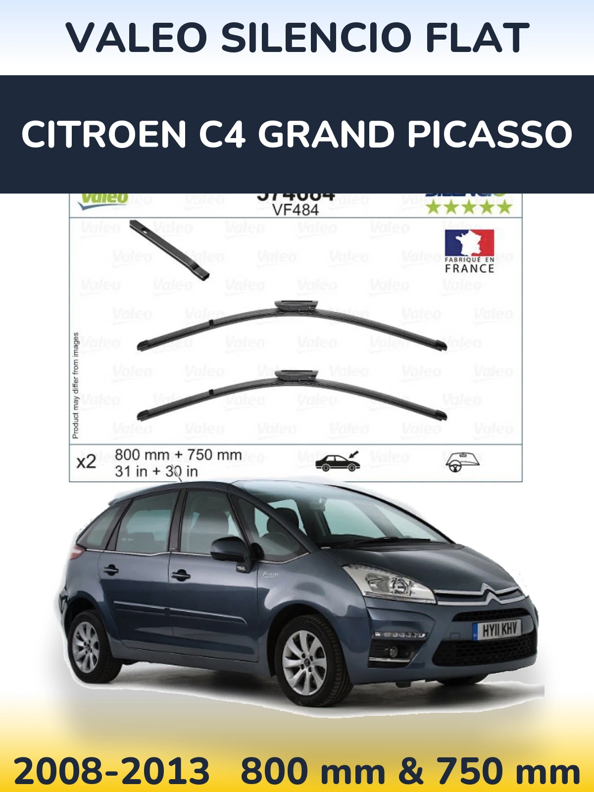 Komplet przednich wycieraczek Valeo Silencio Flat 800 & 750 mm do Citroen C4 Grand Picasso 2008-2013