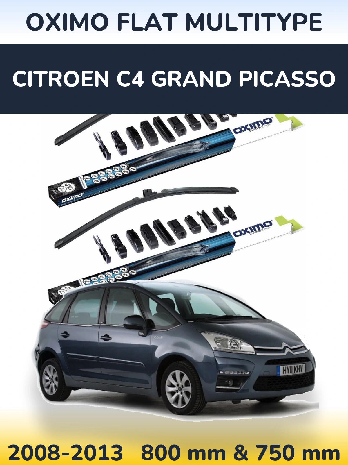 Комплект передних дворников Oximo Flat MultiТипe 800 & 750 мм для Citroen C4 Grand Picasso 2008-2013