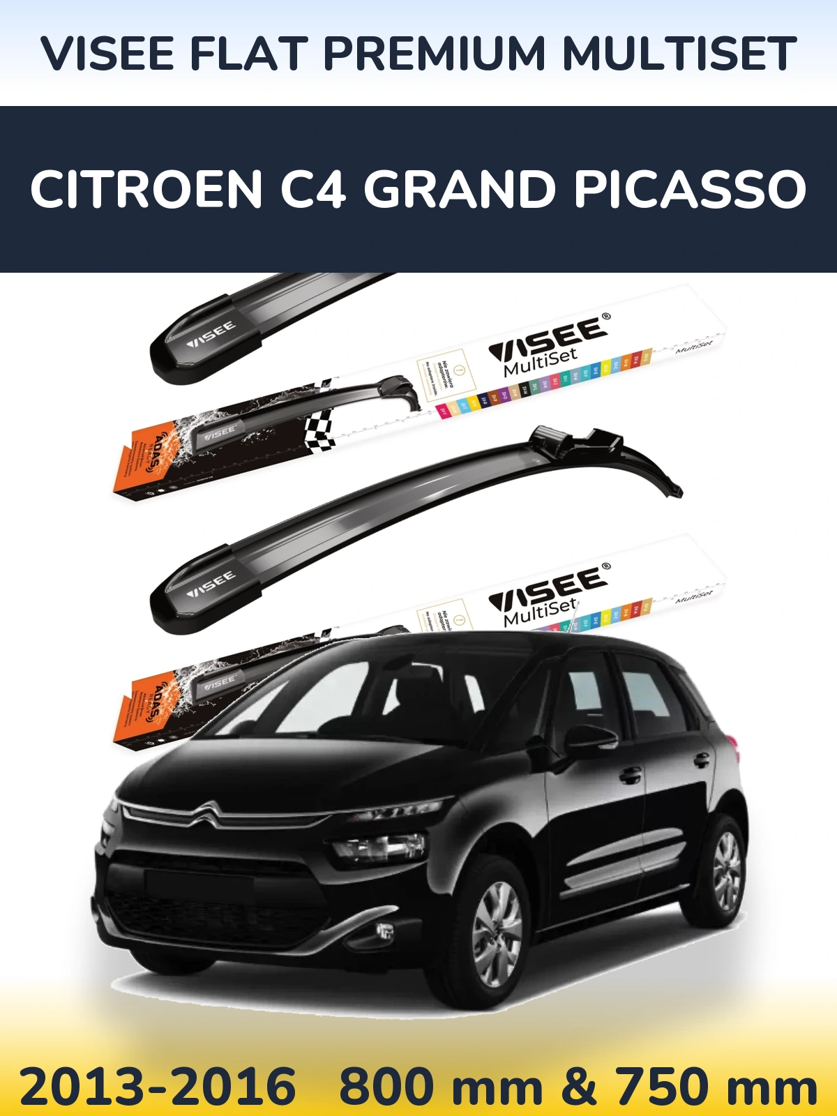 Комплект передних дворников VISEE FLAT PREMIUM MultiSet 800 & 750 мм для Citroen C4 Grand Picasso 2013-2016