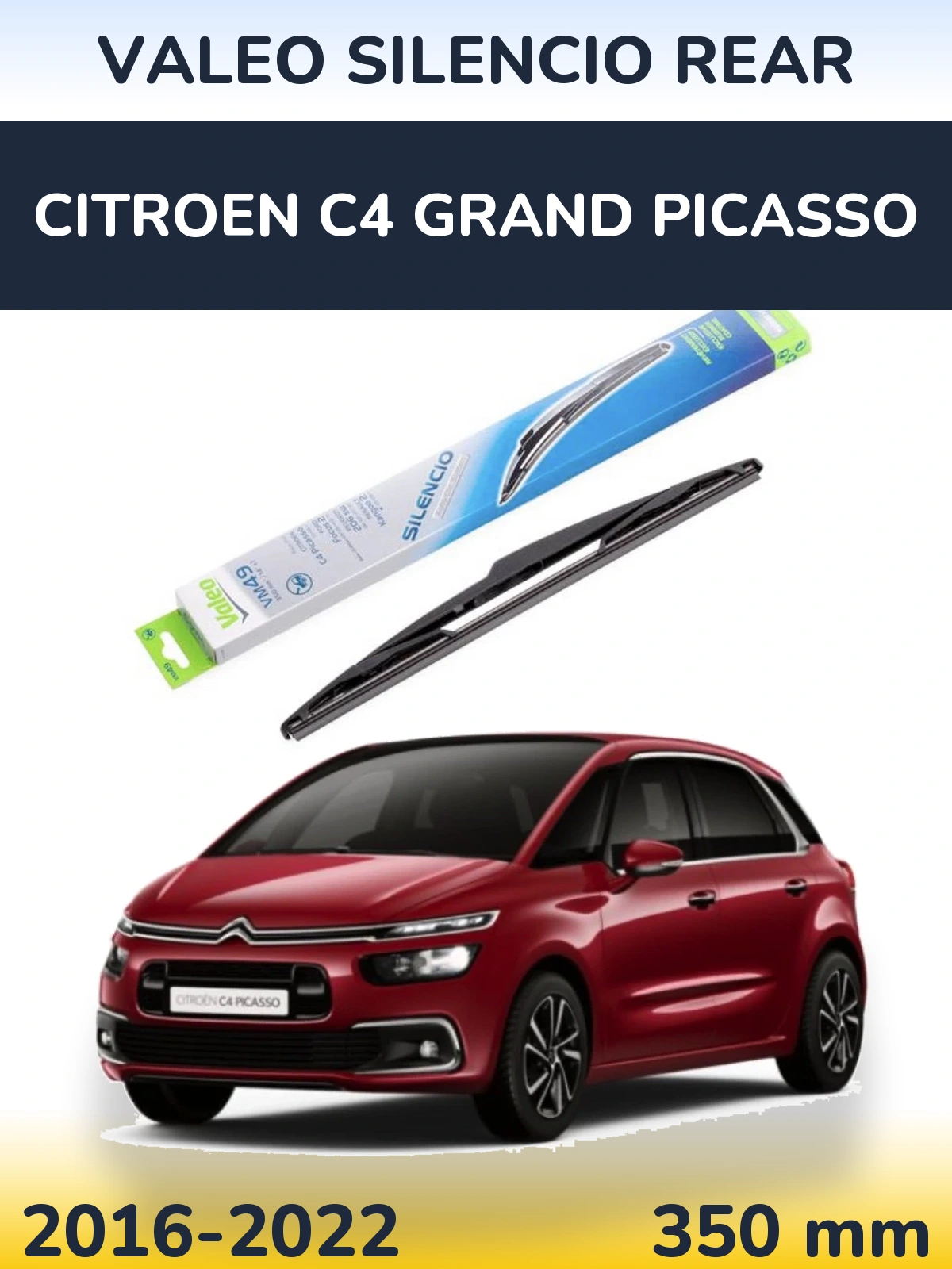 Rear wiper blade Valeo Silencio Rear 350 mm for Citroen C4 Grand Picasso 2016-2022
