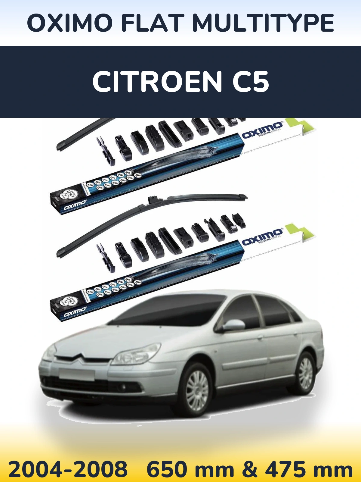 Комплект передних дворников Oximo Flat MultiТипe 650 & 475 мм для Citroen C5 2004-2008