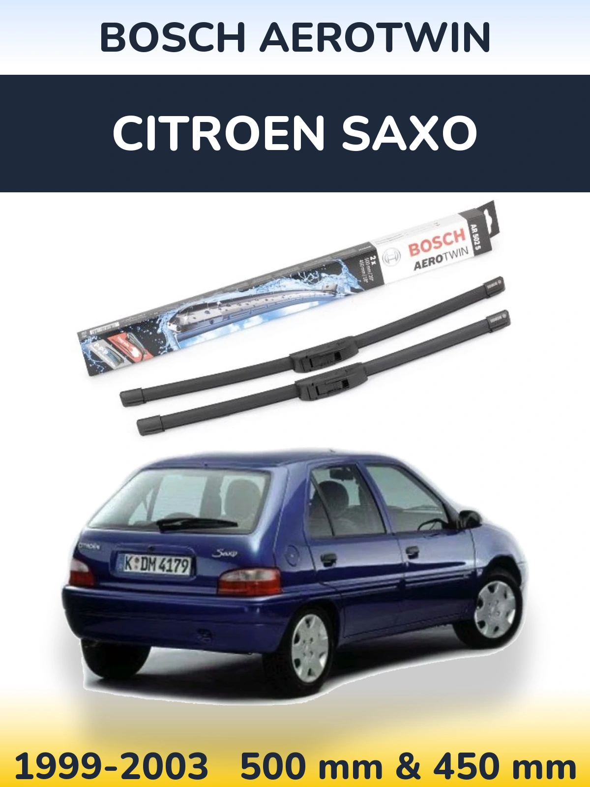 Komplet przednich wycieraczek BOSCH AeroTwin 500 & 450 mm do Citroen Saxo 1999-2003